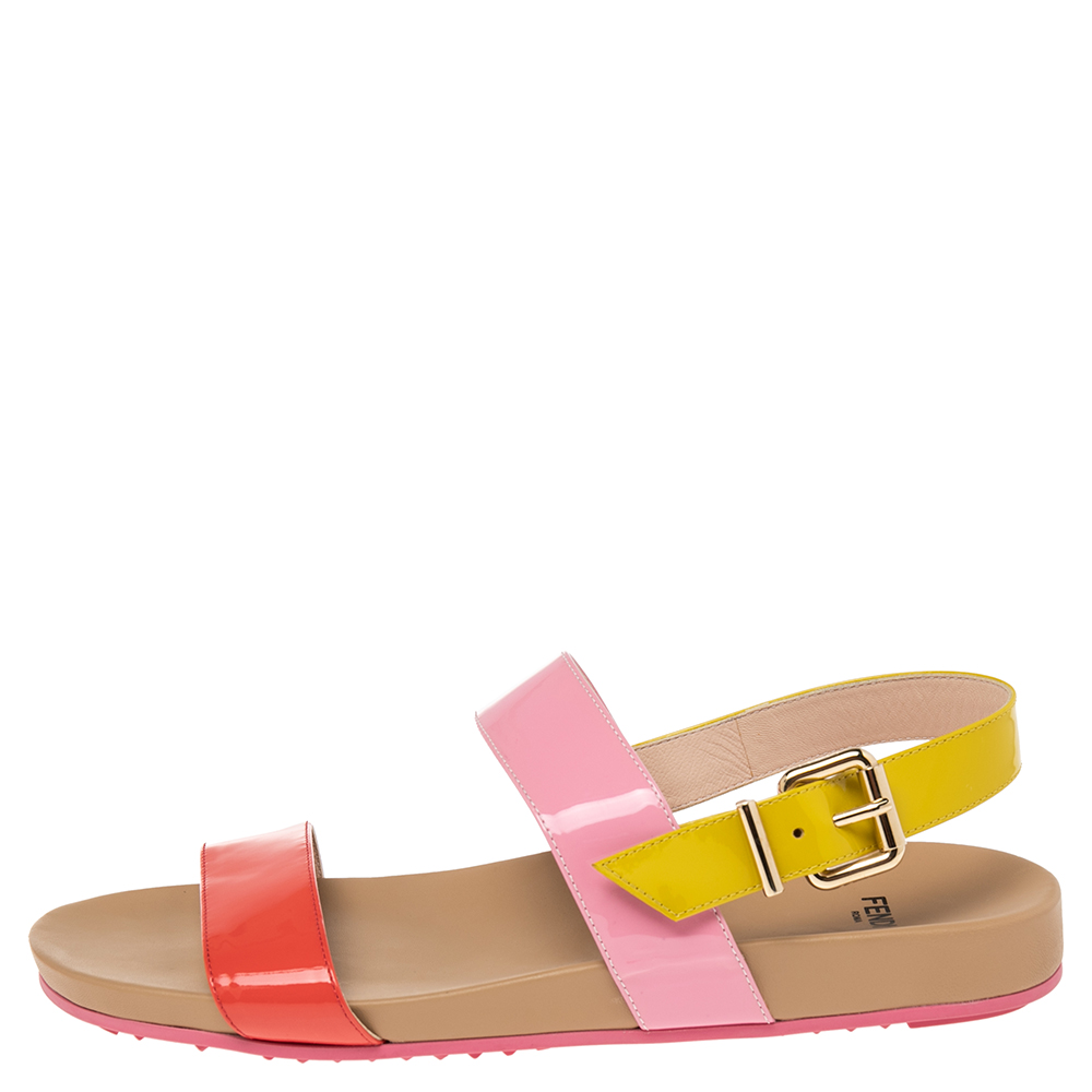 

Fendi Multicolor Patent Leather Slingback Flat Sandals Size