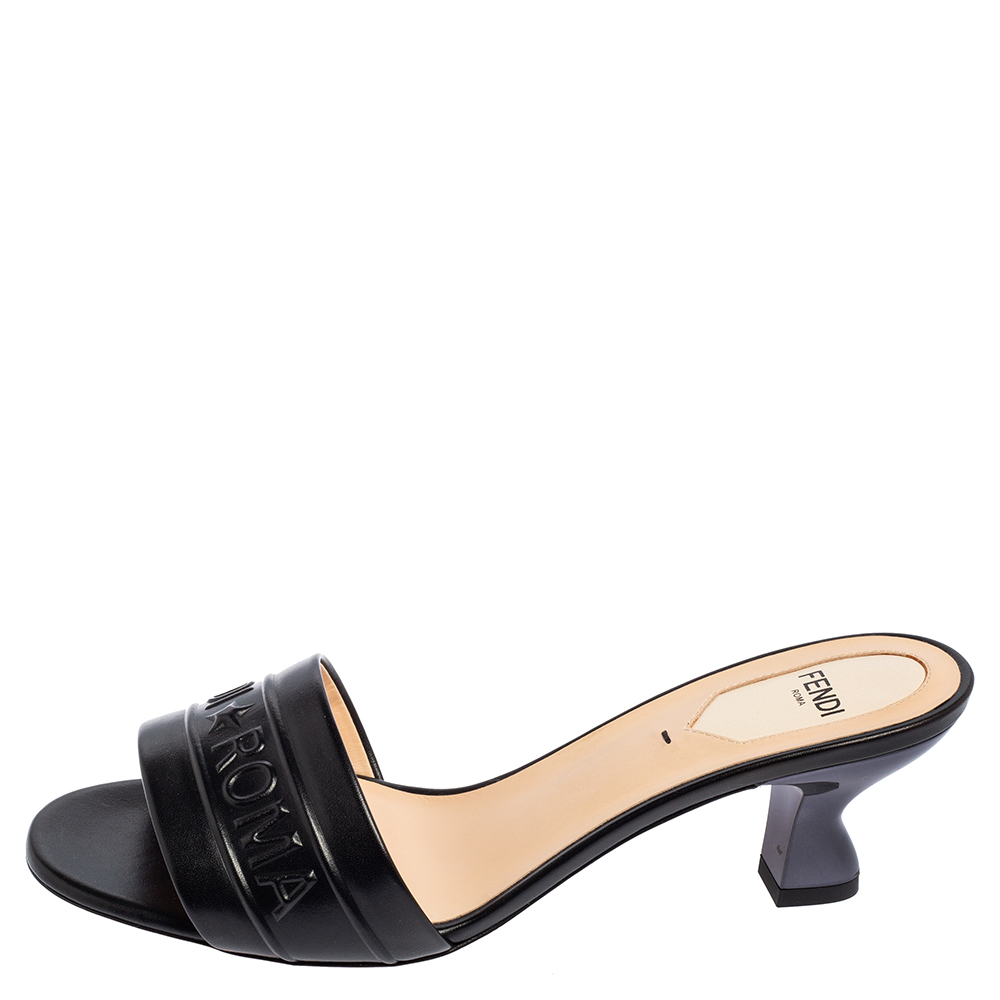 

Fendi Black Leather Mule Sandals Size