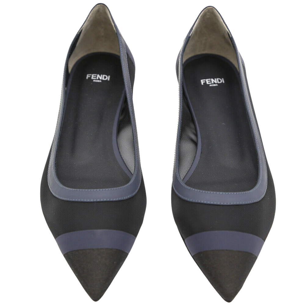 

Fendi Black Leather Mesh Collibri Pointed Flats Size UK 5.5 EU