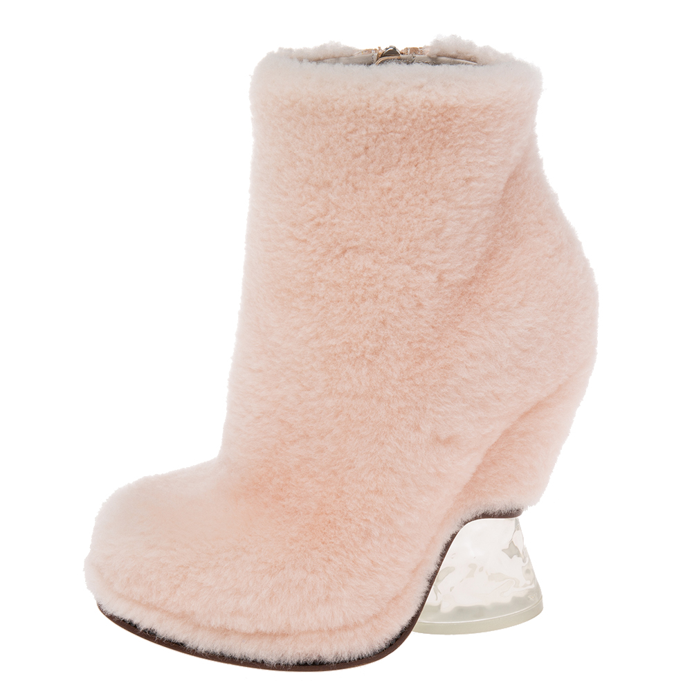 

Fendi Pink Shearling Fur Ice Heel Ankle Boots Size