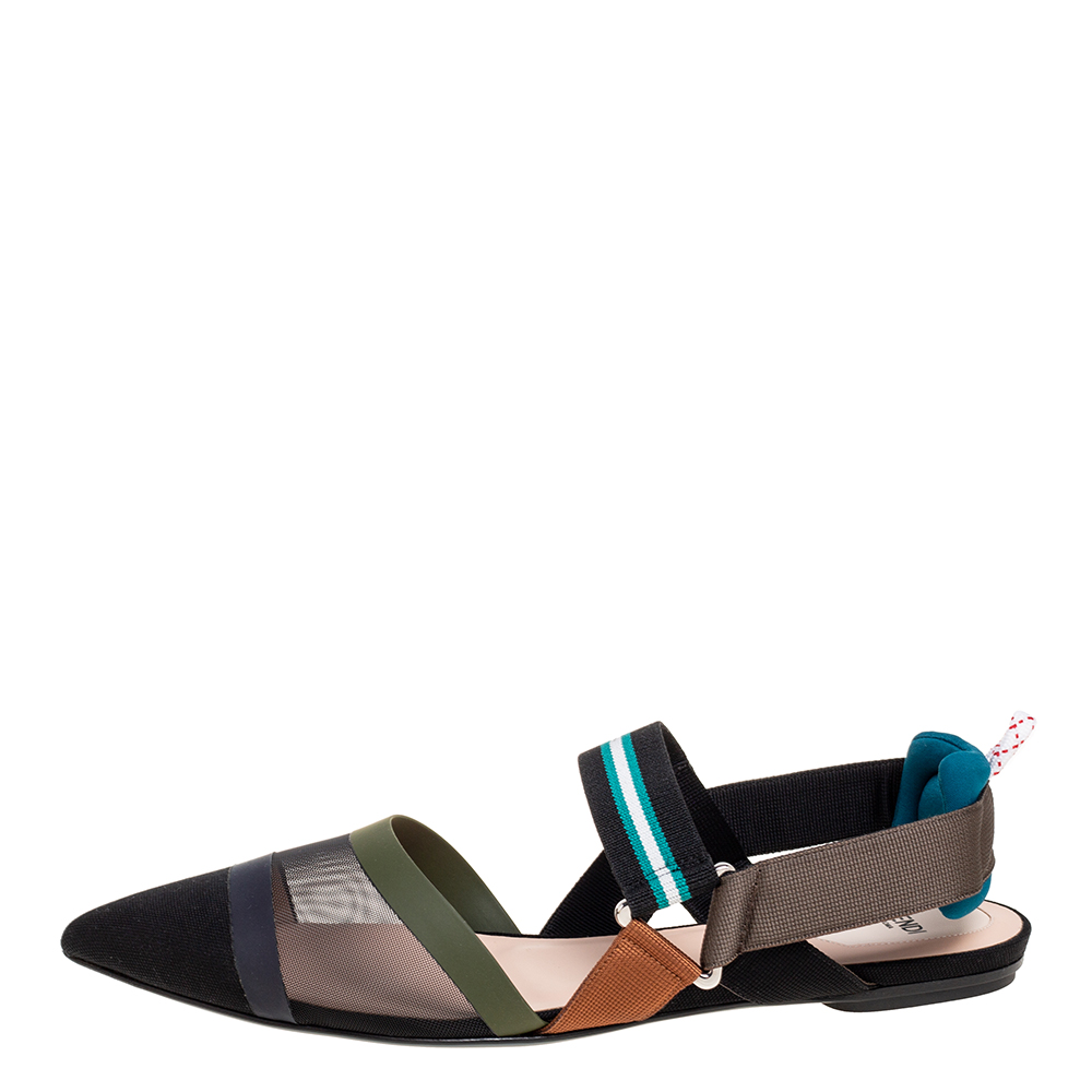 

Fendi Multicolor Mesh Colibri Slingback Flat Sandals Size