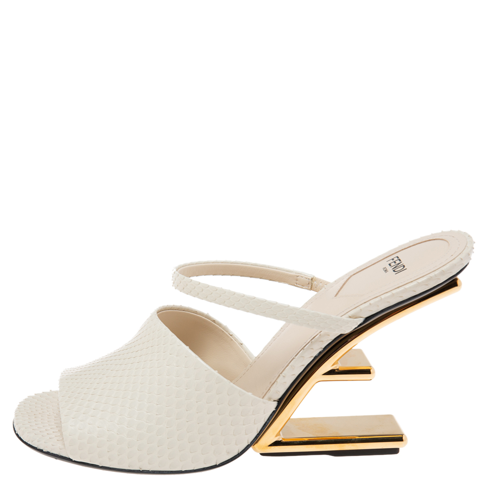 

Fendi Cream Python Strap detail Open-Toe Sandals Size