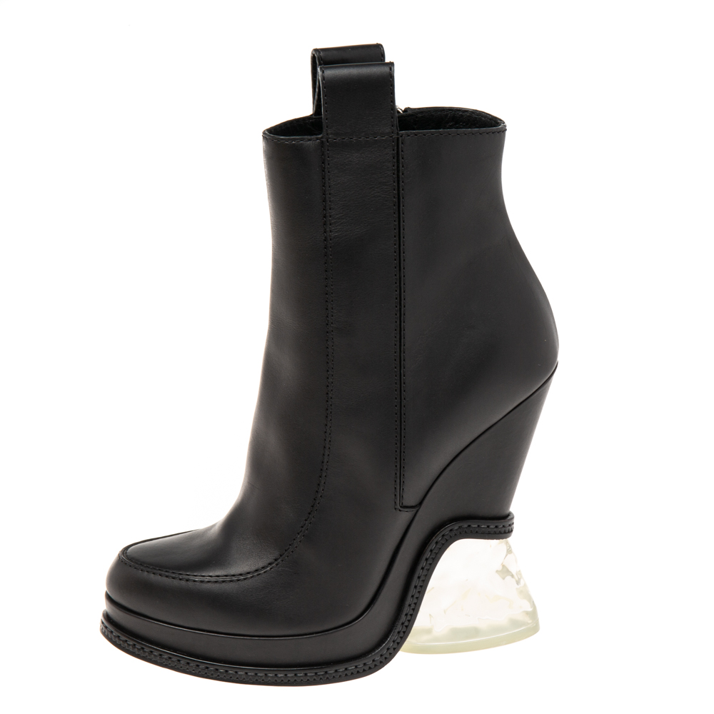 

Fendi Black Leather Lucite Heel Ankle Boots Size