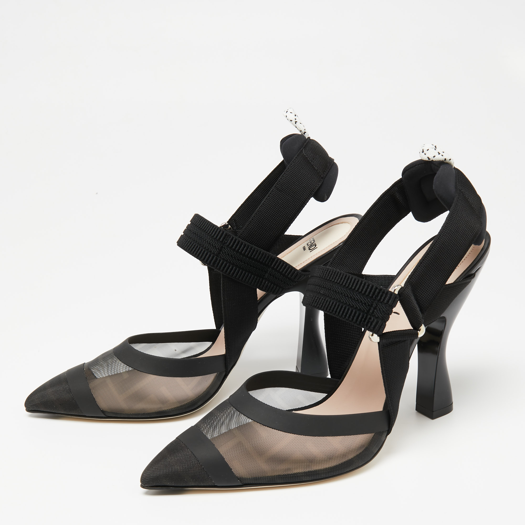 

Fendi Black Zucca Mesh and Fabric Colibri Slingback Pumps Size