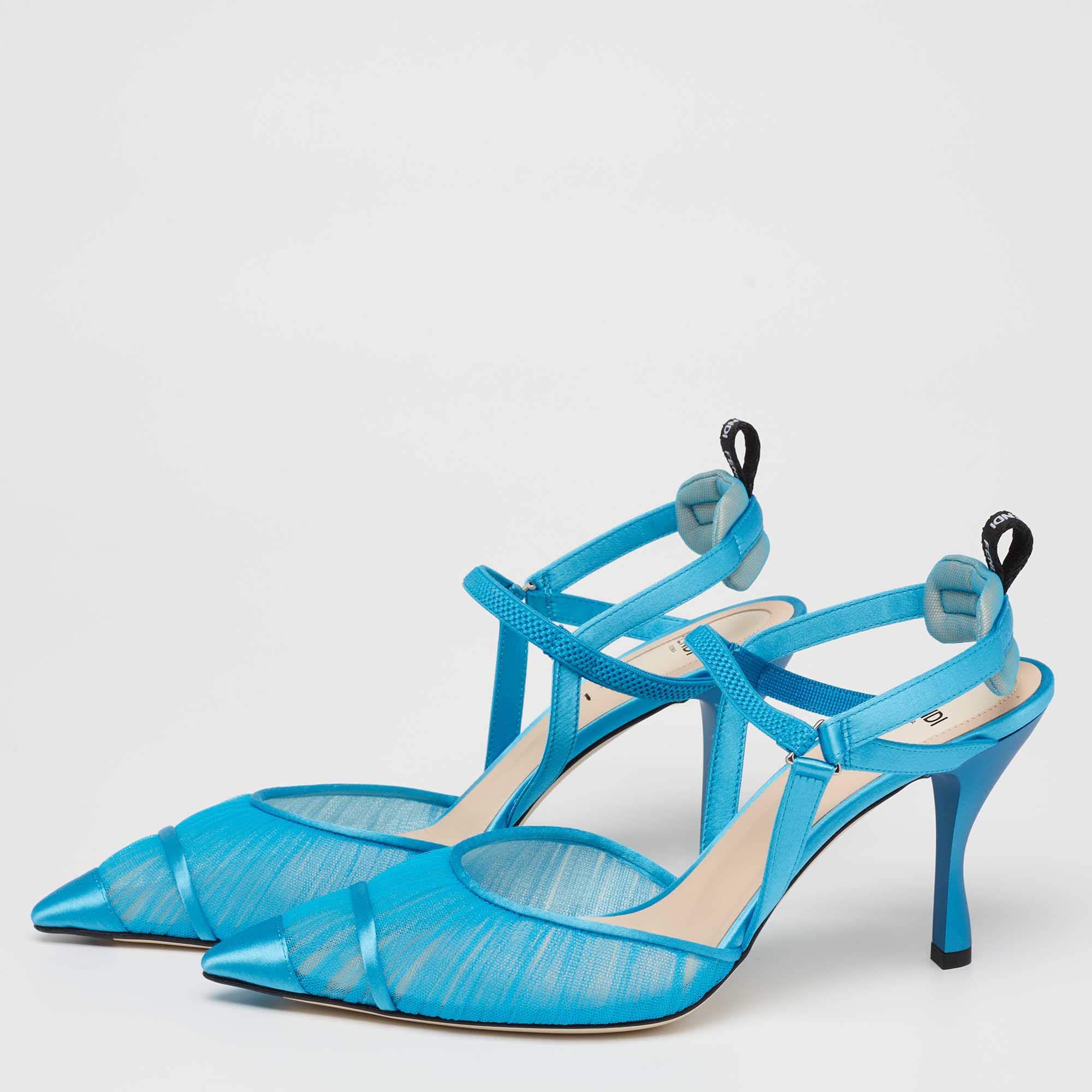 

Fendi Blue Tulle and Satin Colibri Lite Slingback Pumps Size