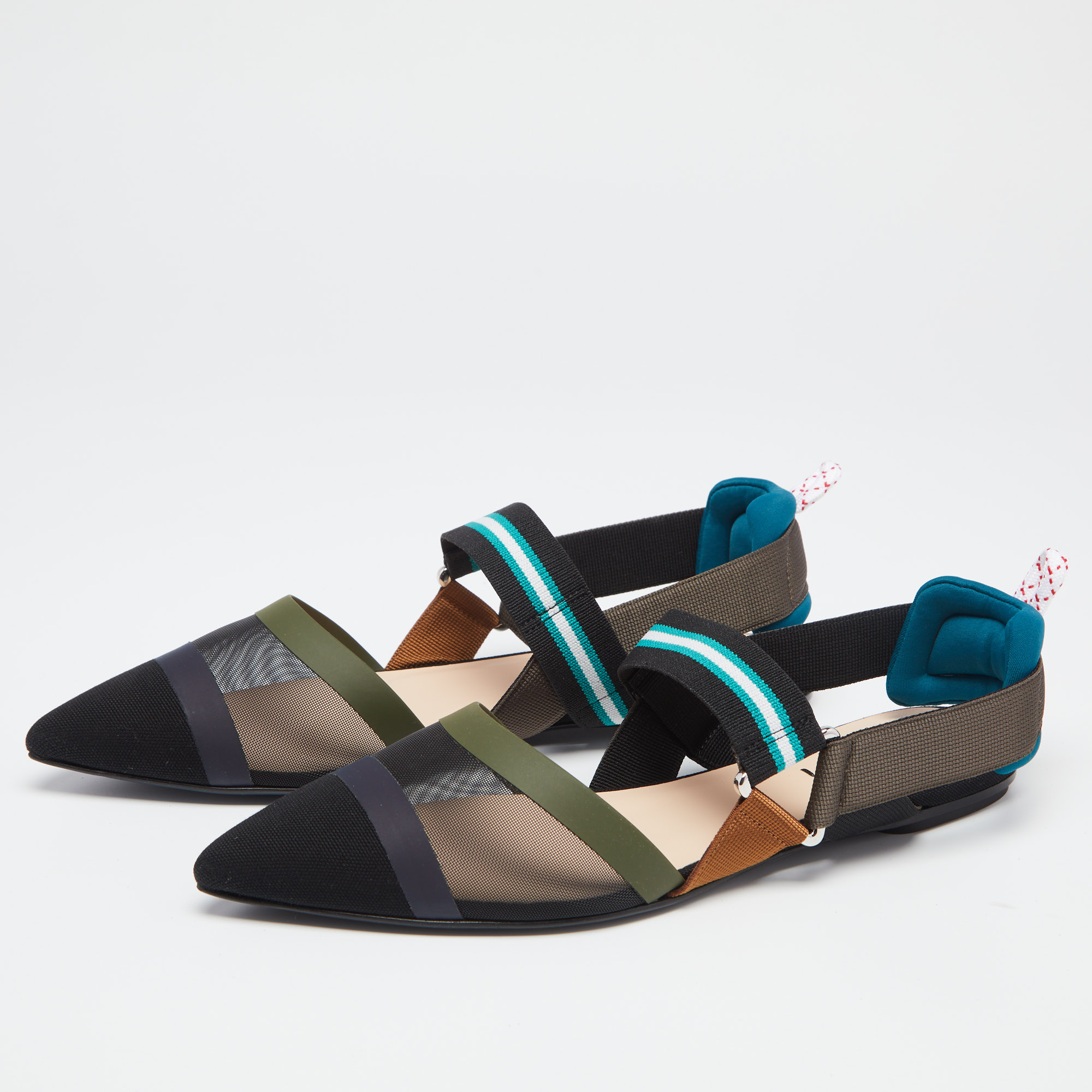

Fendi Multicolor Mesh and Canvas Colibri Slingback Flat Sandals Size