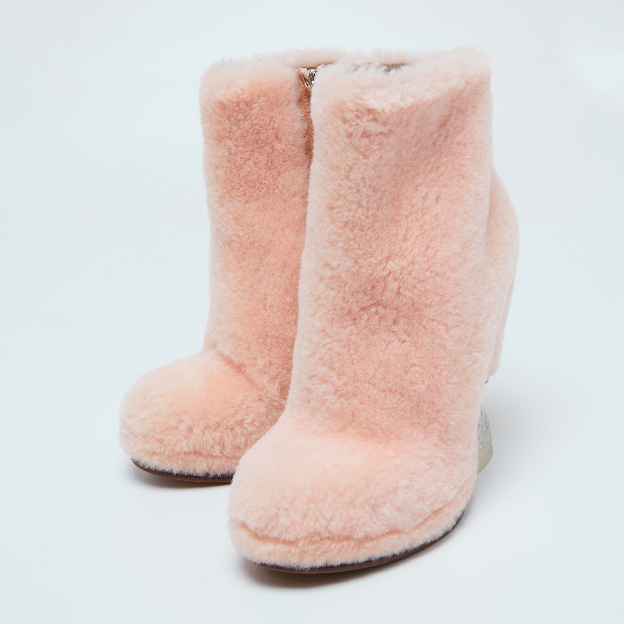 

Fendi Pink Shearling Fur Ice Heel Ankle Boots Size