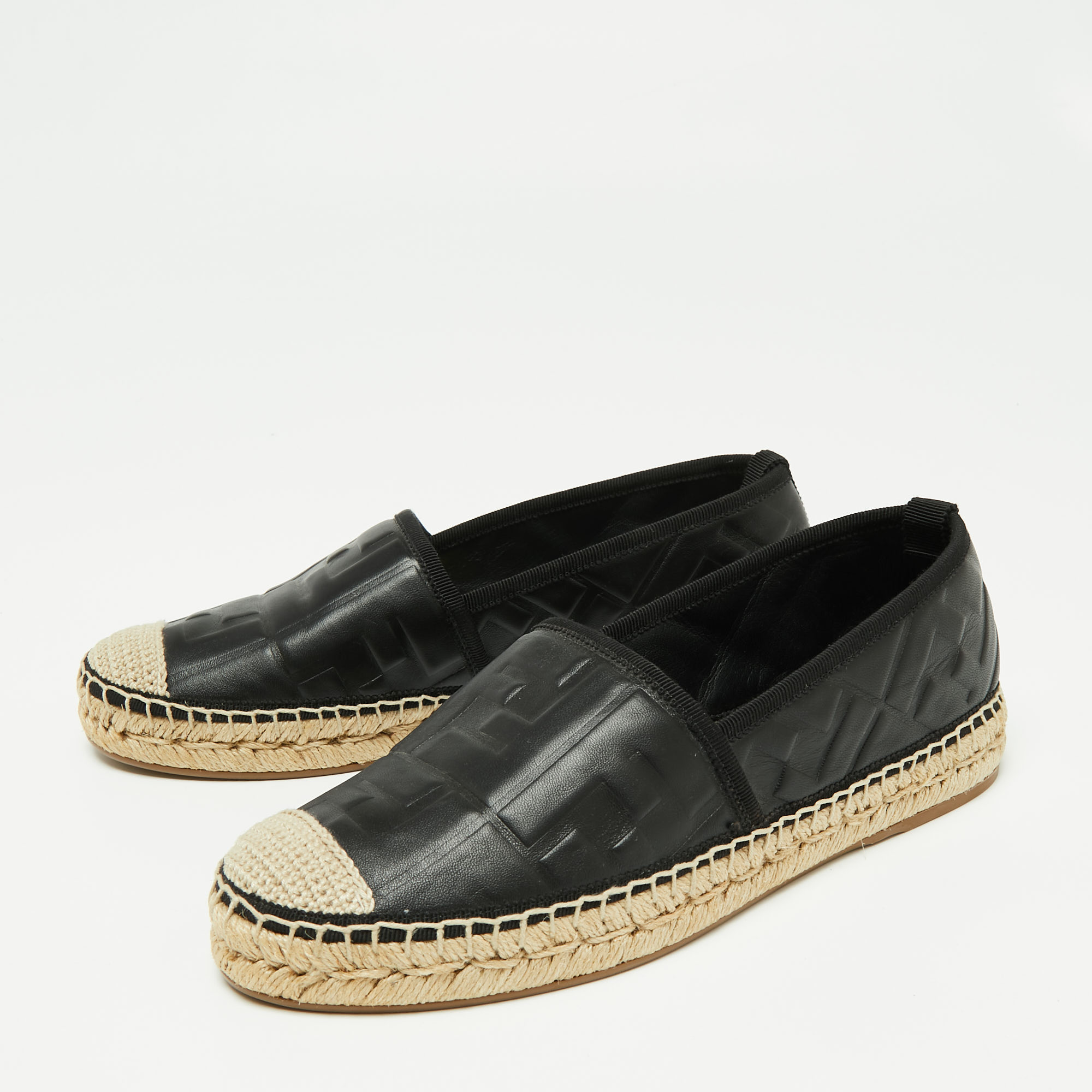 

Fendi Black FF Leather Espadrille Flats Size