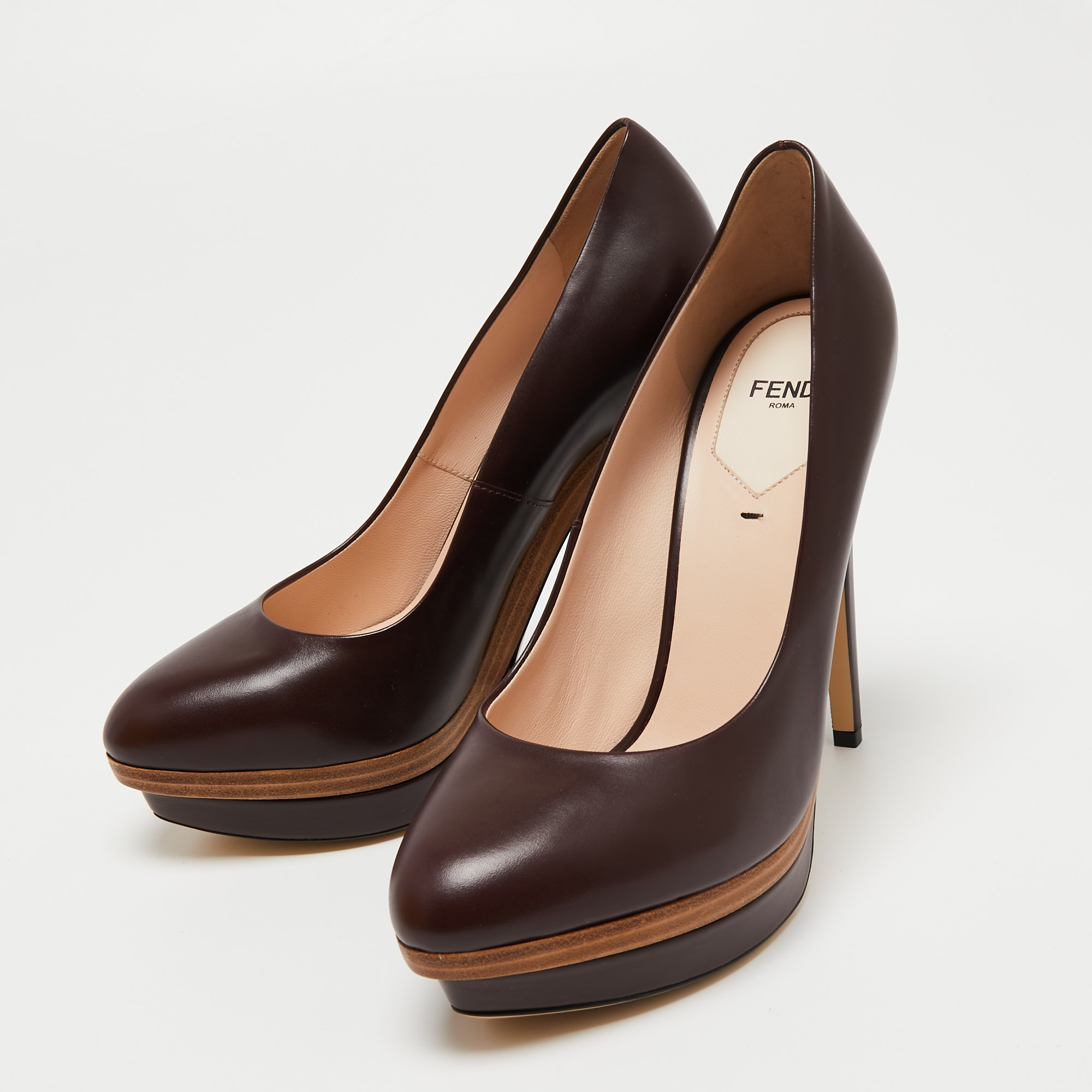 

Fendi Burgundy Leather Platform Pumps Size