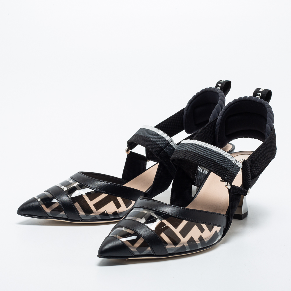 

Fendi Black PVC And Leather Colibri Slingback Pumps Size