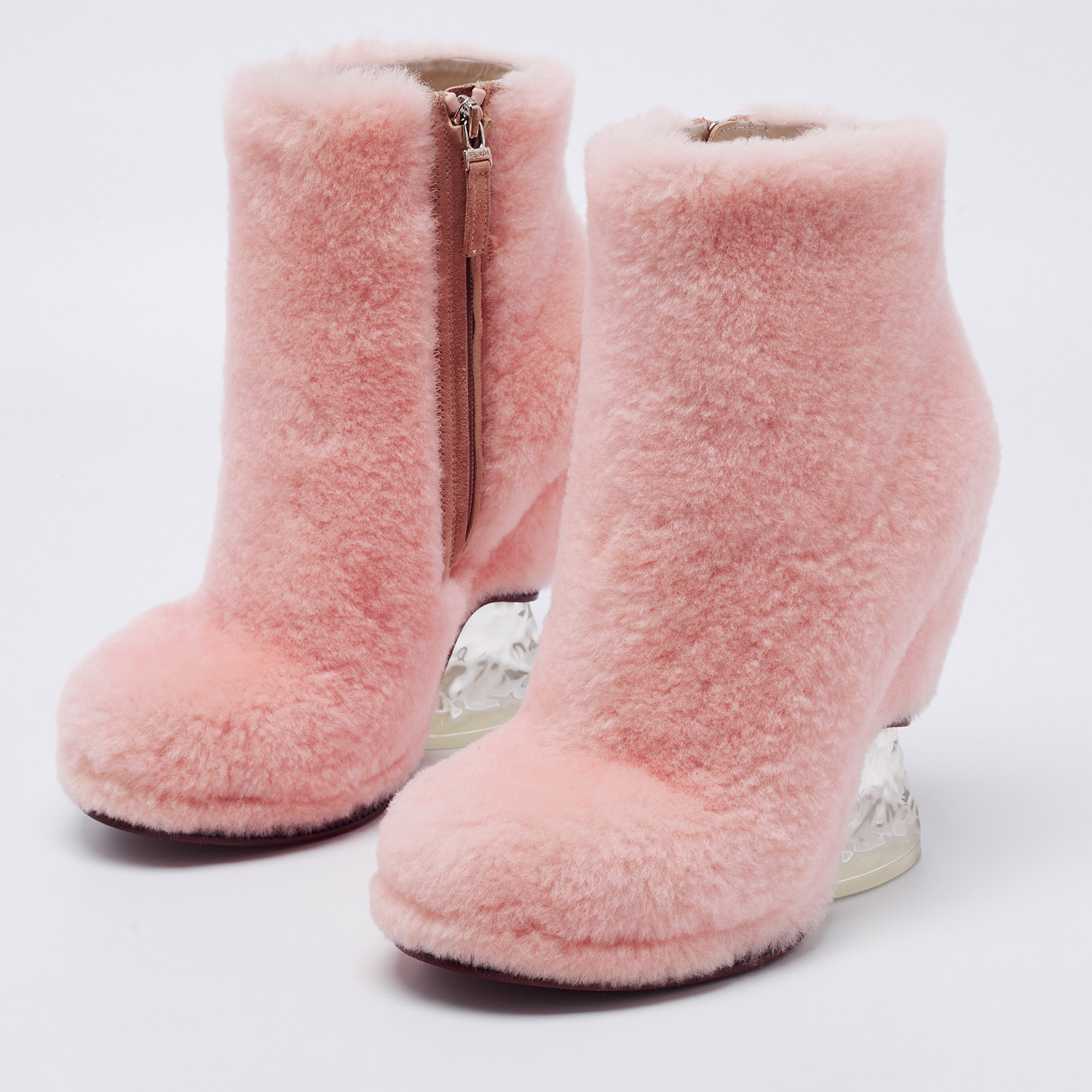 

Fendi Pink Fur Ice Heel Ankle Boots Size
