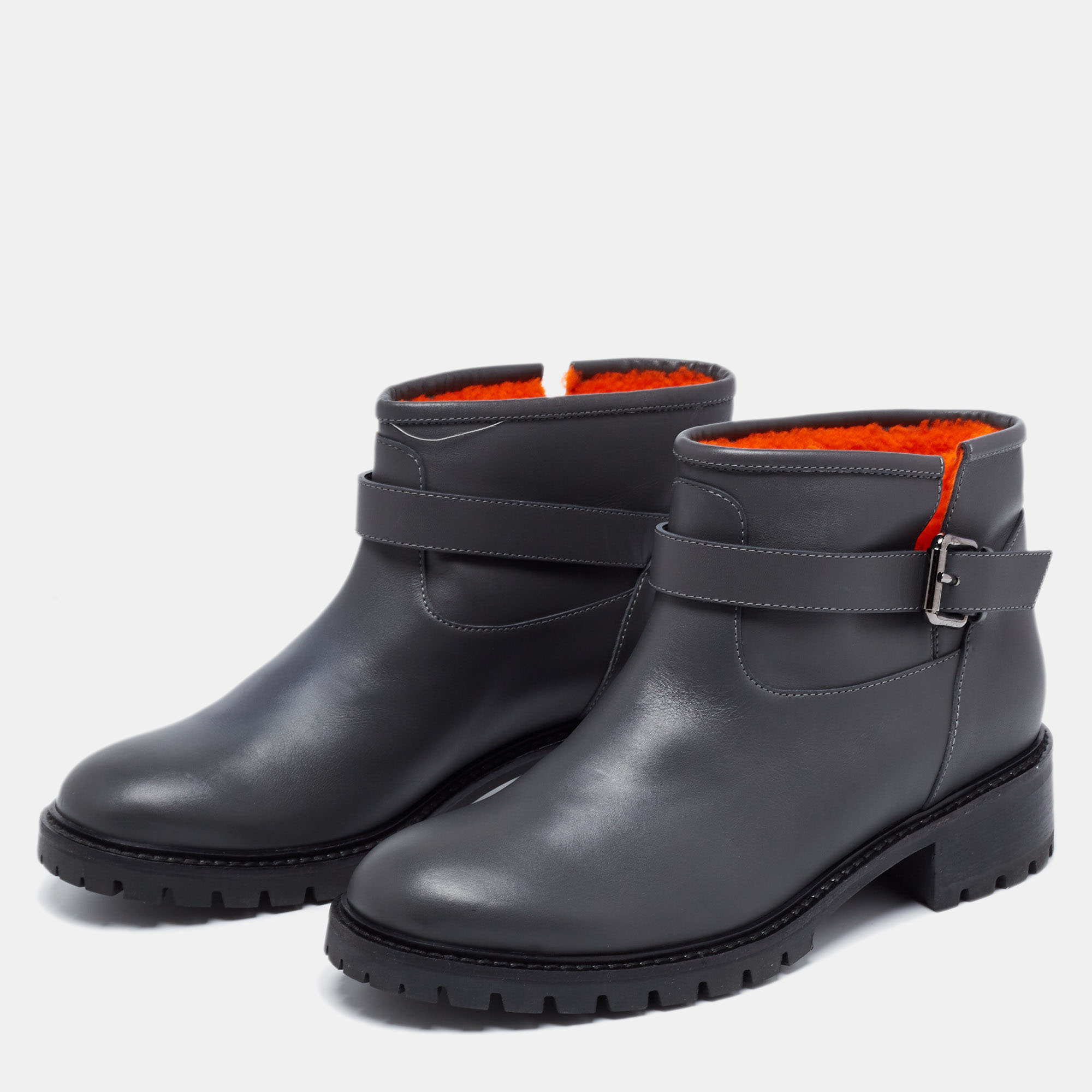 

Fendi Dark Grey Leather Ankle Length Boots Size