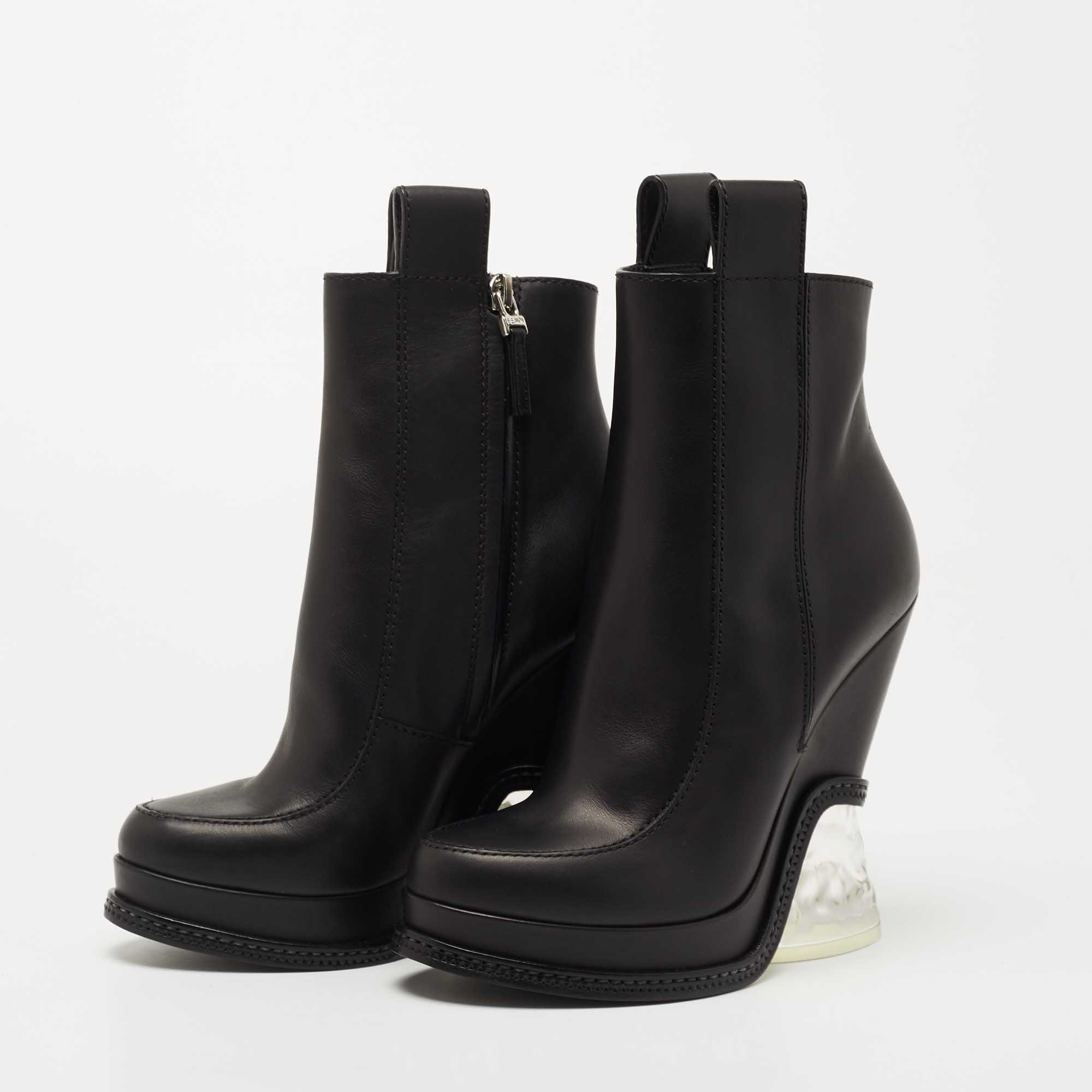 

Fendi Black Leather Ice Heel Ankle Boots Size