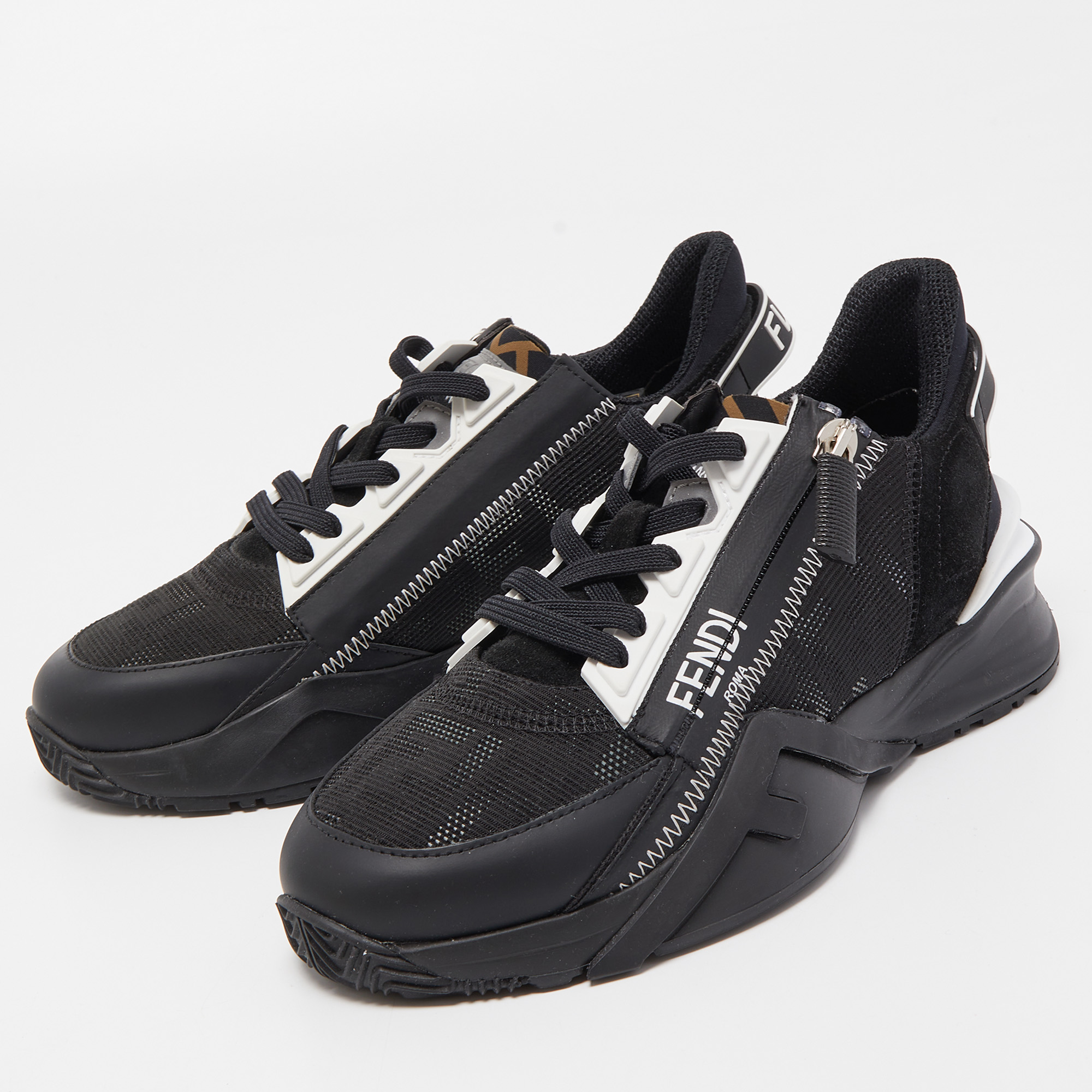 

Fendi Black Leather and Mesh Flow Low Top Sneakers Size