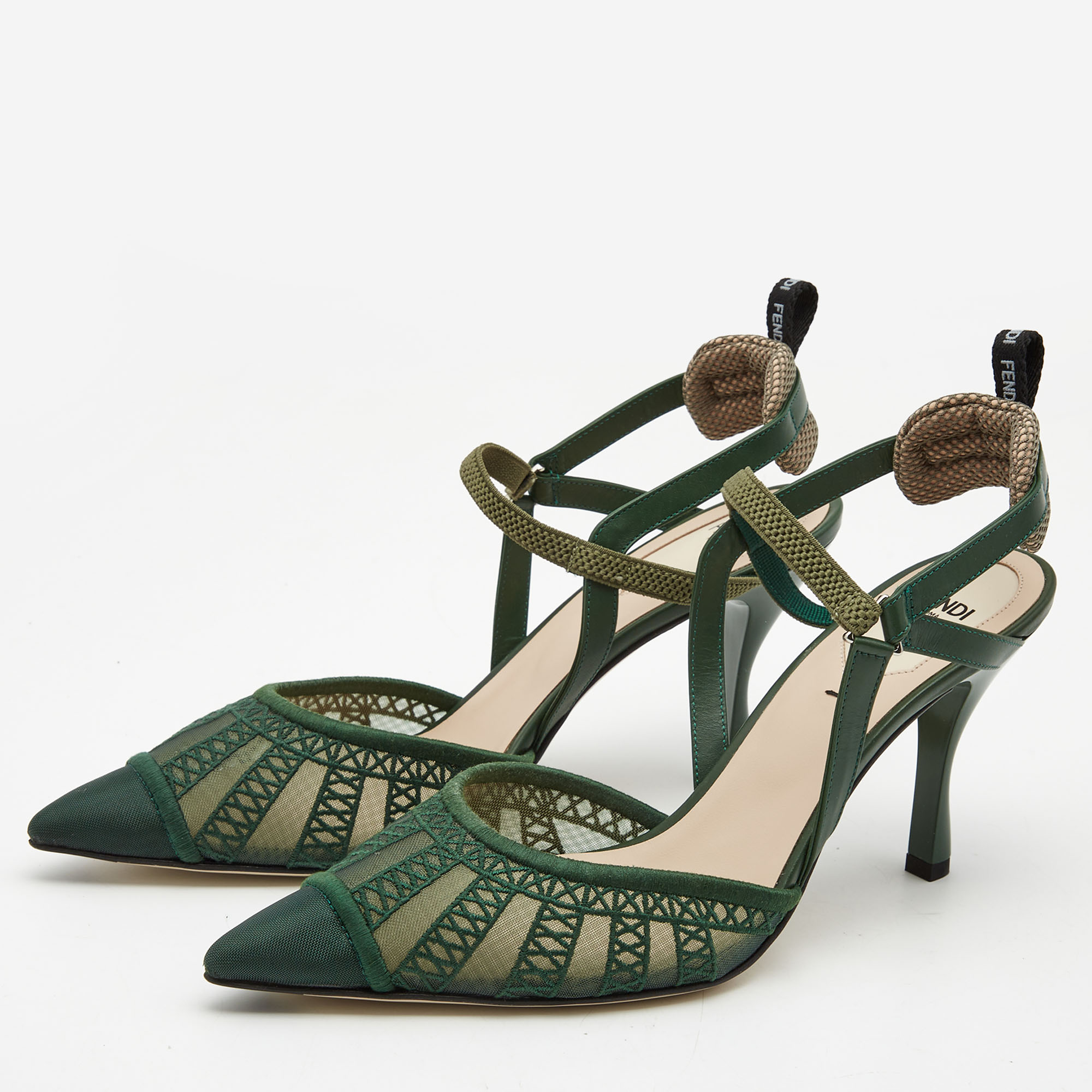 

Fendi Green Mesh and Leather Colibri Pumps Size