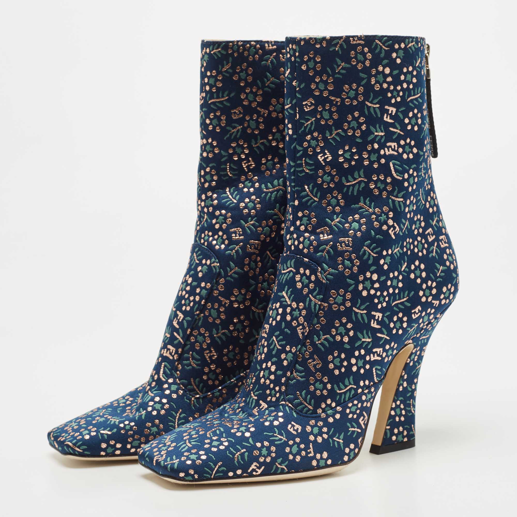 

Fendi Tricolor Embroidered Satin Ankle Boots Size, Blue