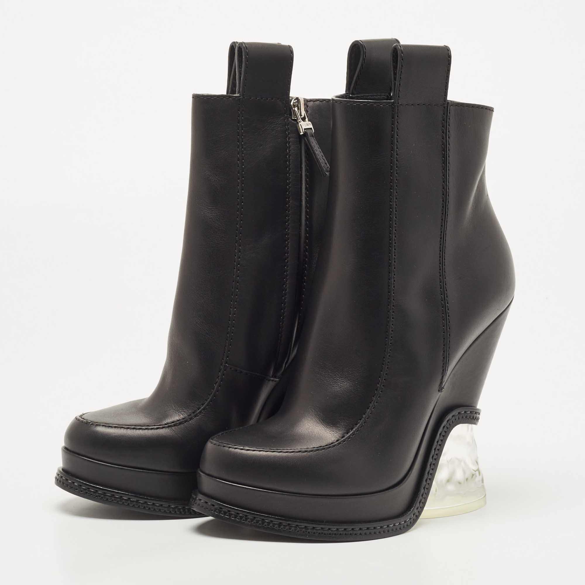 

Fendi Black Leather Wedge Ankle Booties Size
