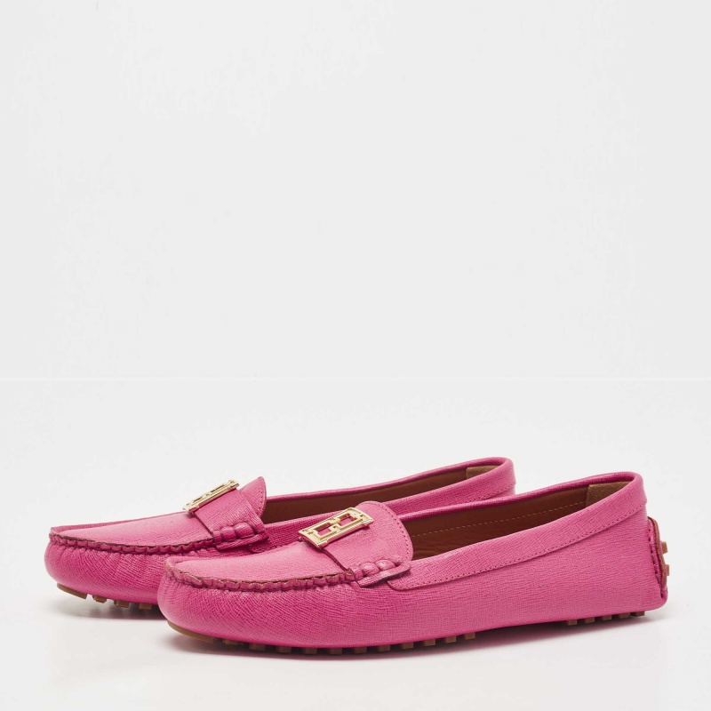 

Fendi Pink Leather FF Buckle Slip On Loafers Size