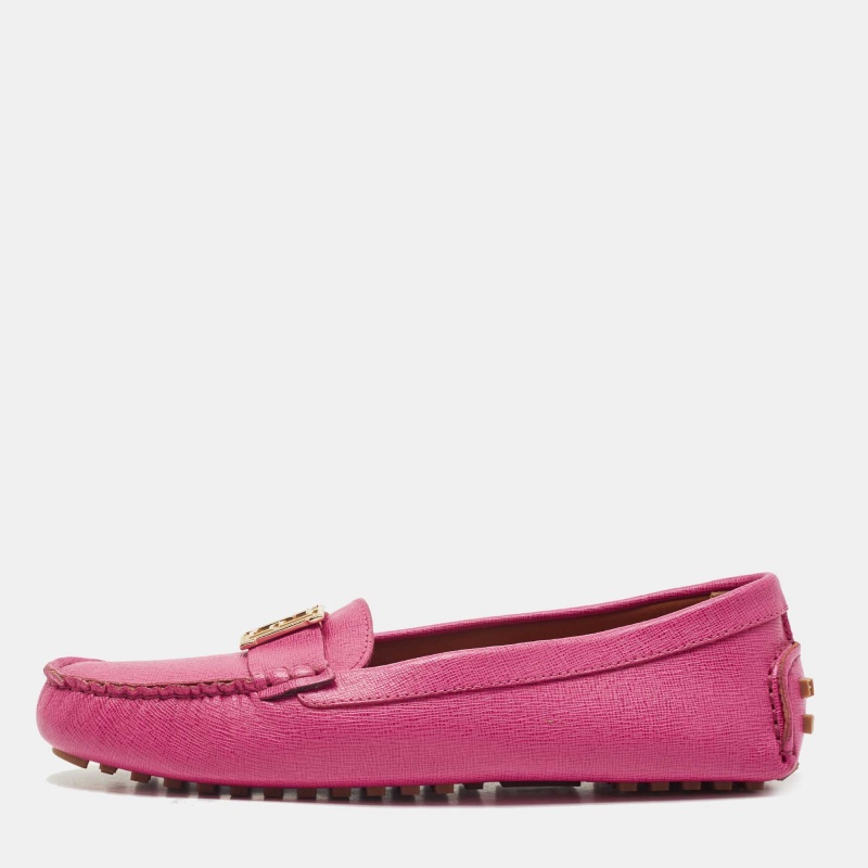 

Fendi Pink Leather FF Buckle Slip On Loafers Size