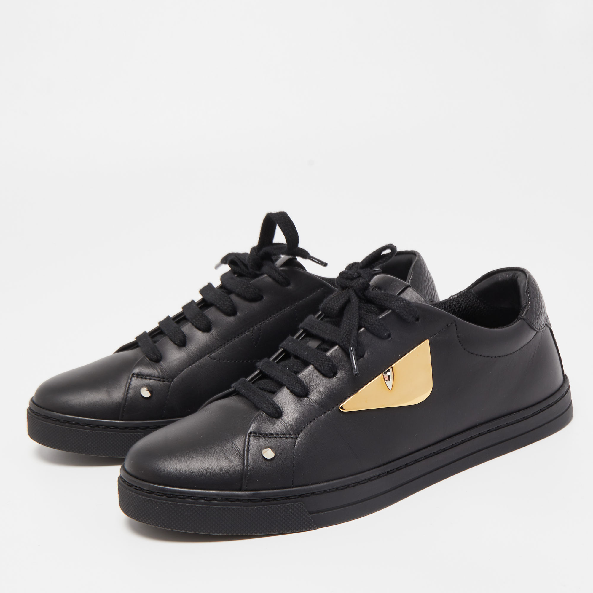 

Fendi Black Leather Monster Eye Low Top Sneakers Size