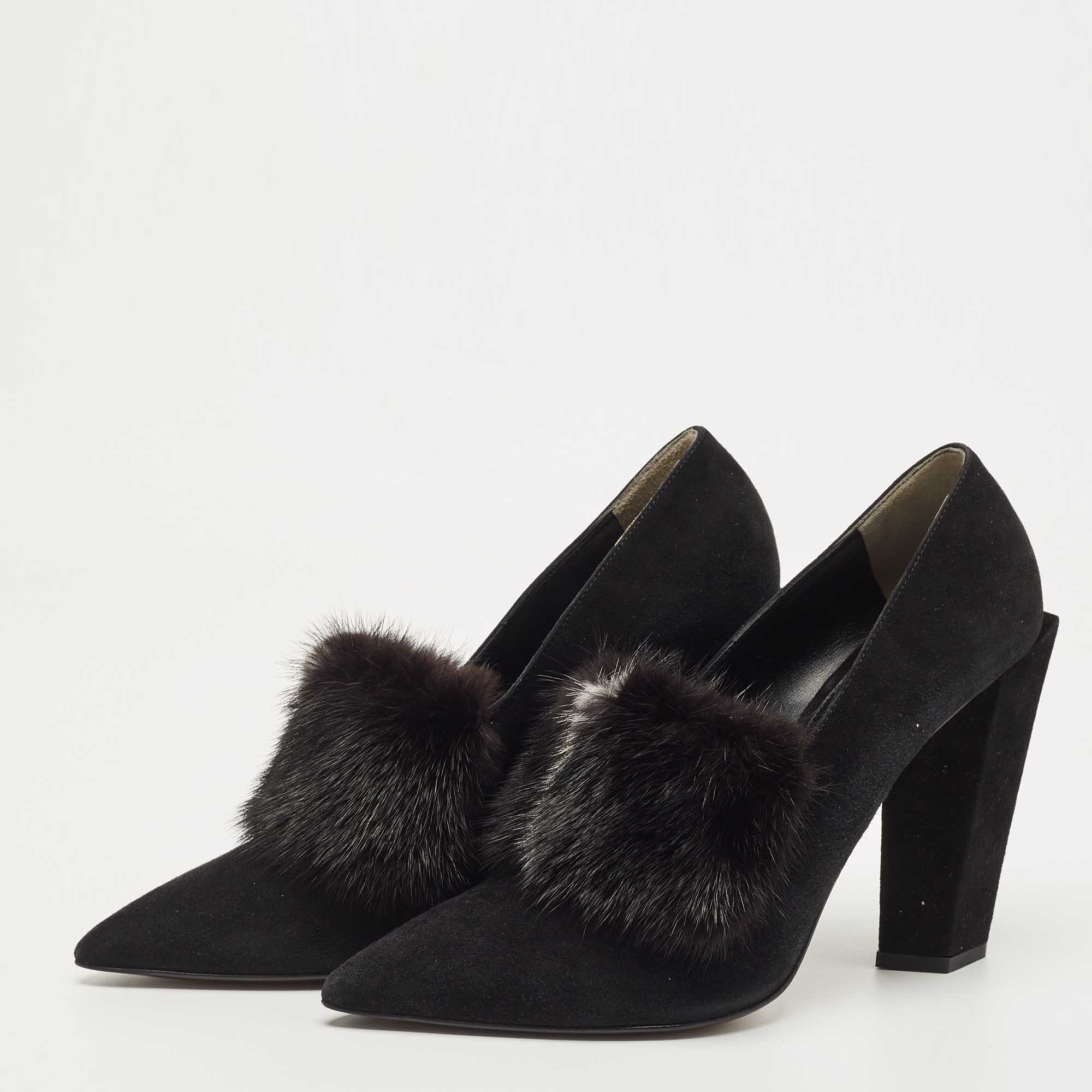 

Fendi Black Suede and Fur Monster Pumps Size