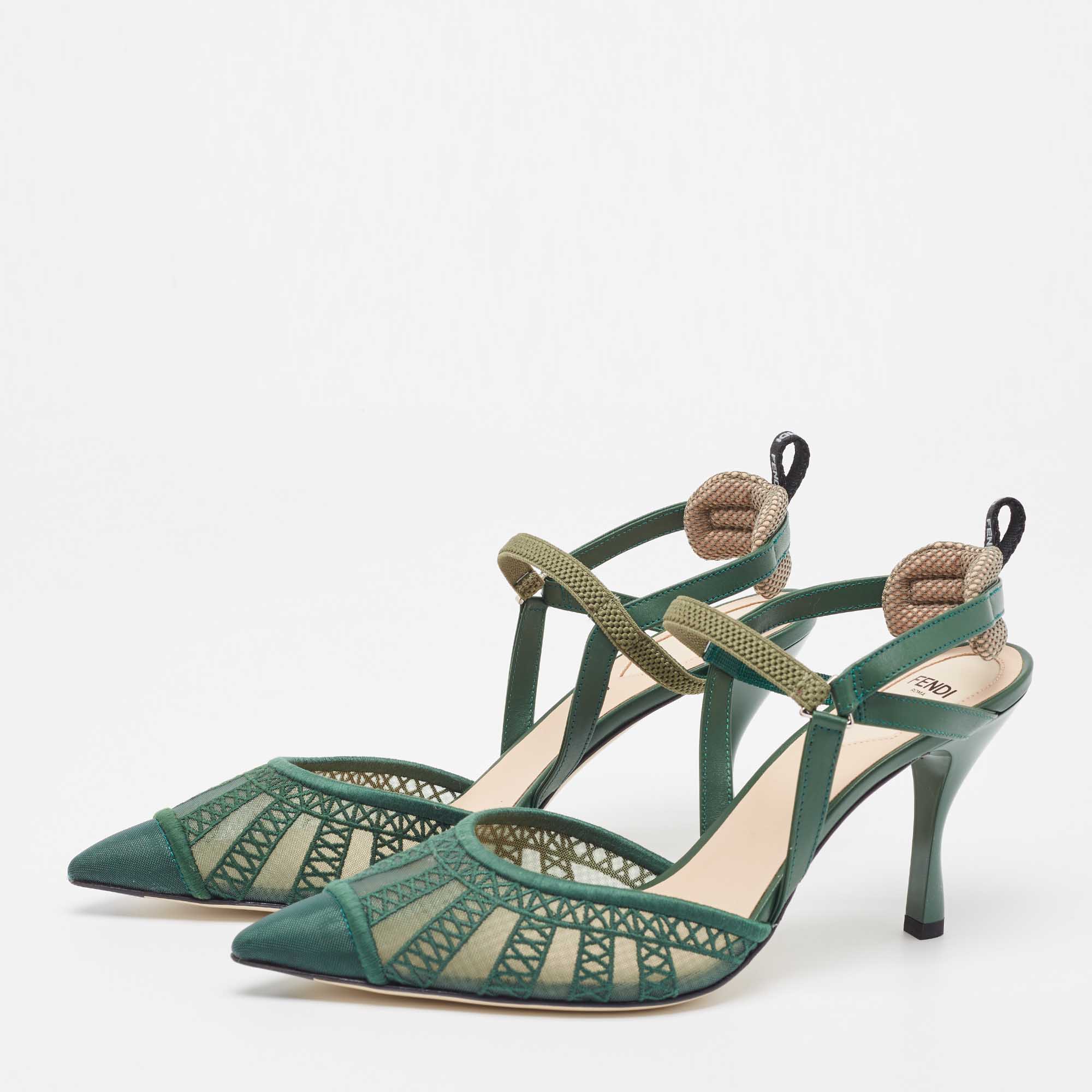 

Fendi Green Mesh and Leather Colibri Lite Slingback Pumps