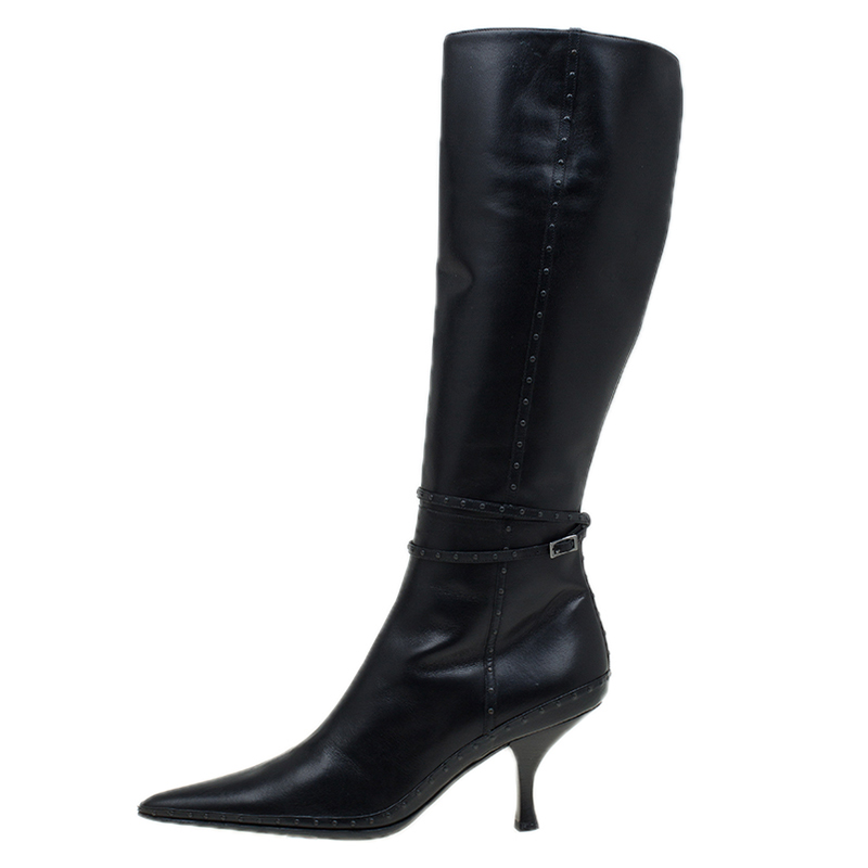 

Fendi Black Studded Leather Knee Length Boots Size