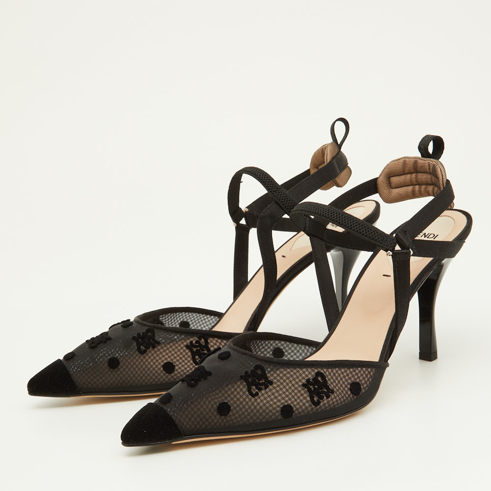 

Fendi Black Mesh and Velvet Colibri Slingback Pumps Size