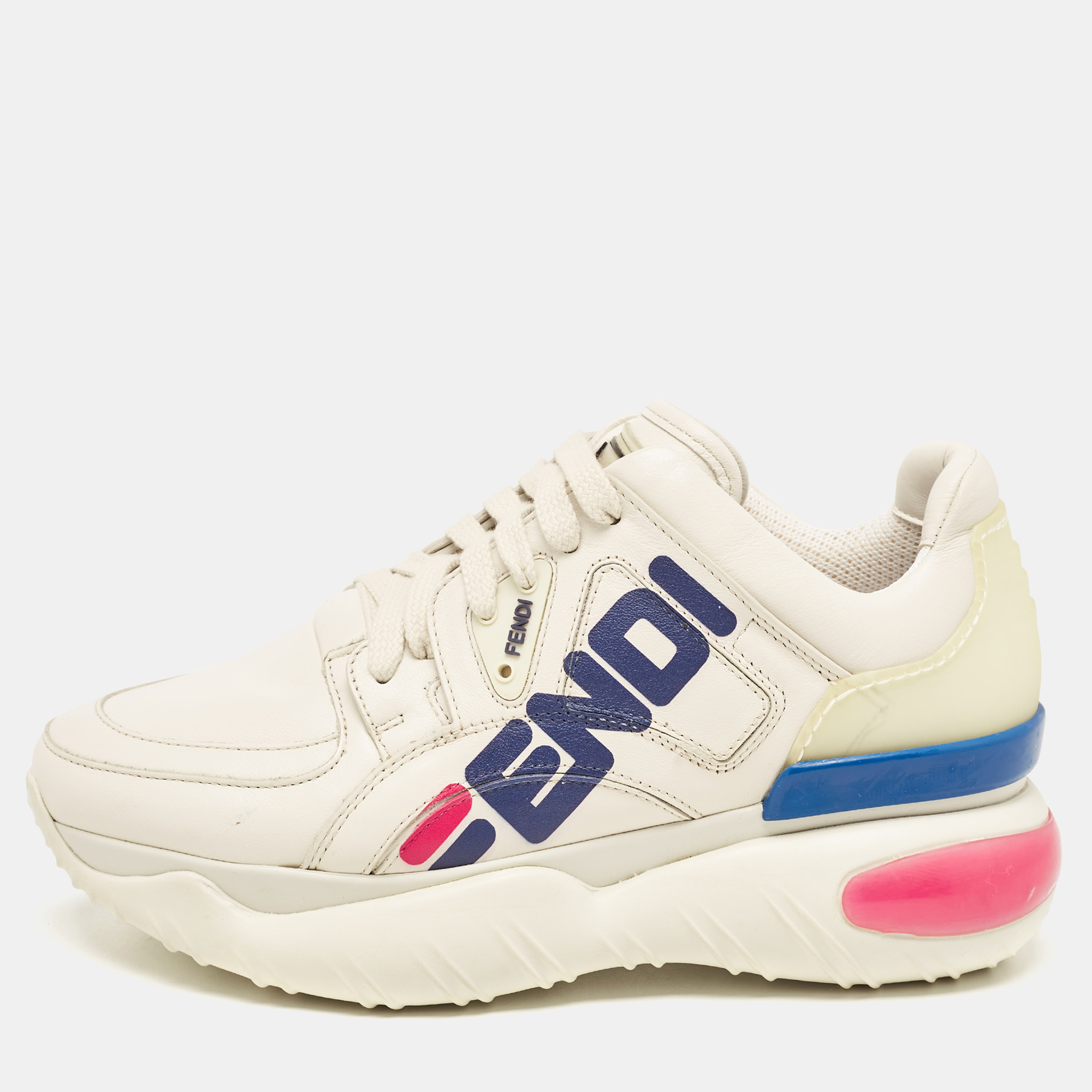 

Fendi X Fila Cream Leather Fila Mania Platform Sneakers