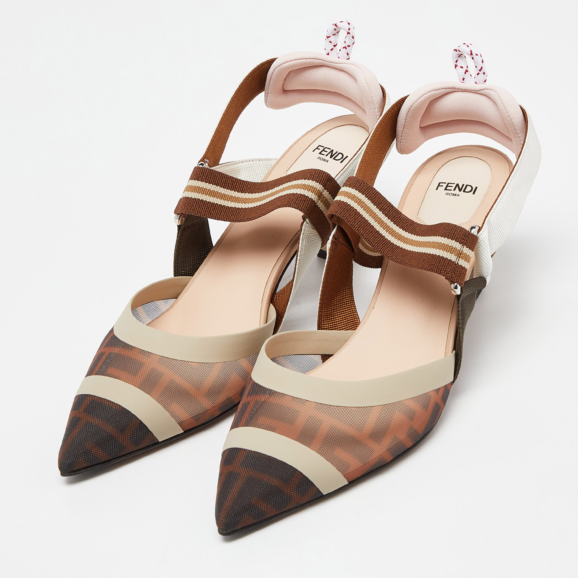

Fendi Multicolor Mesh and Leather Colibri Slingback Pumps Size