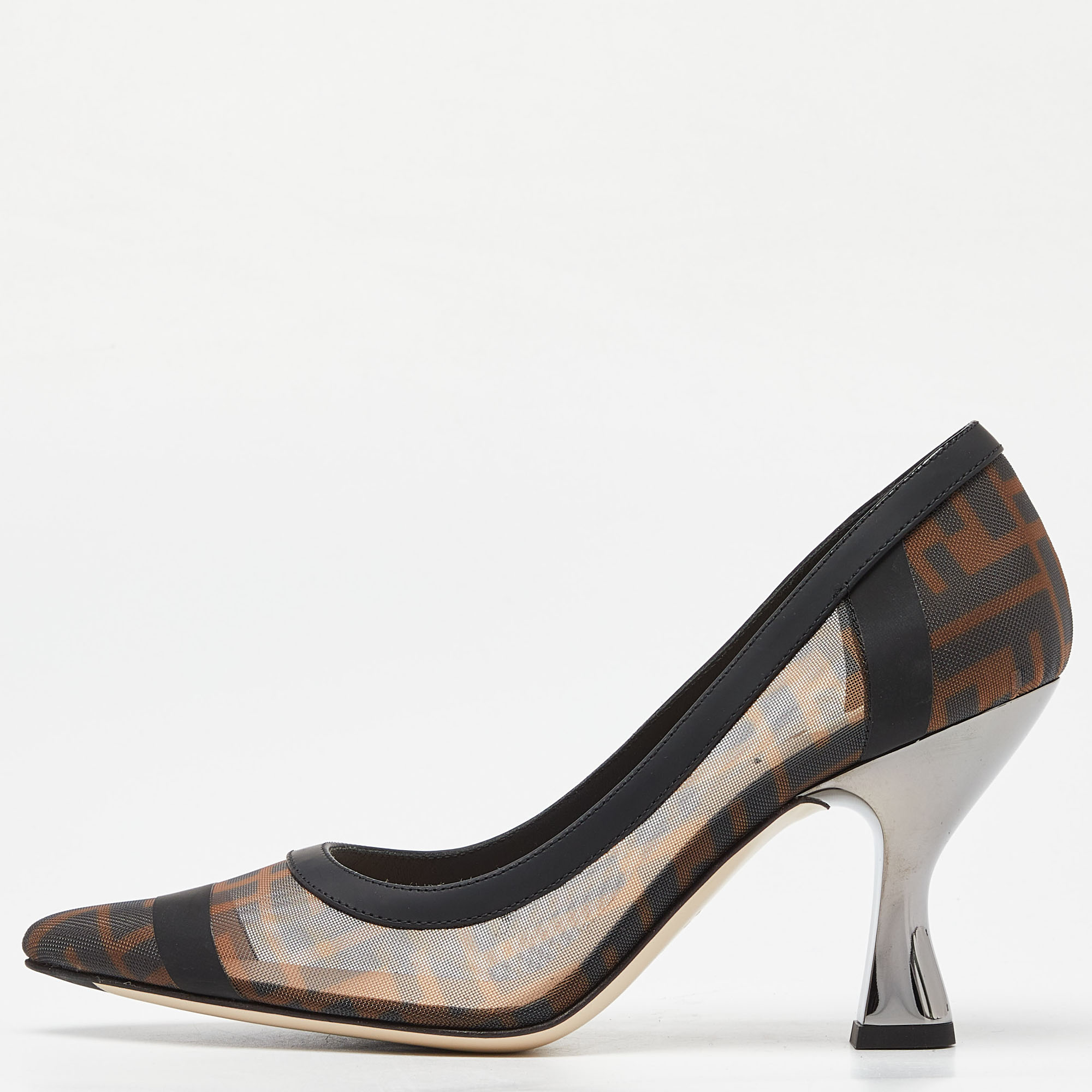 

Fendi Brown/Black Mesh and Leather Colibri Pumps Size