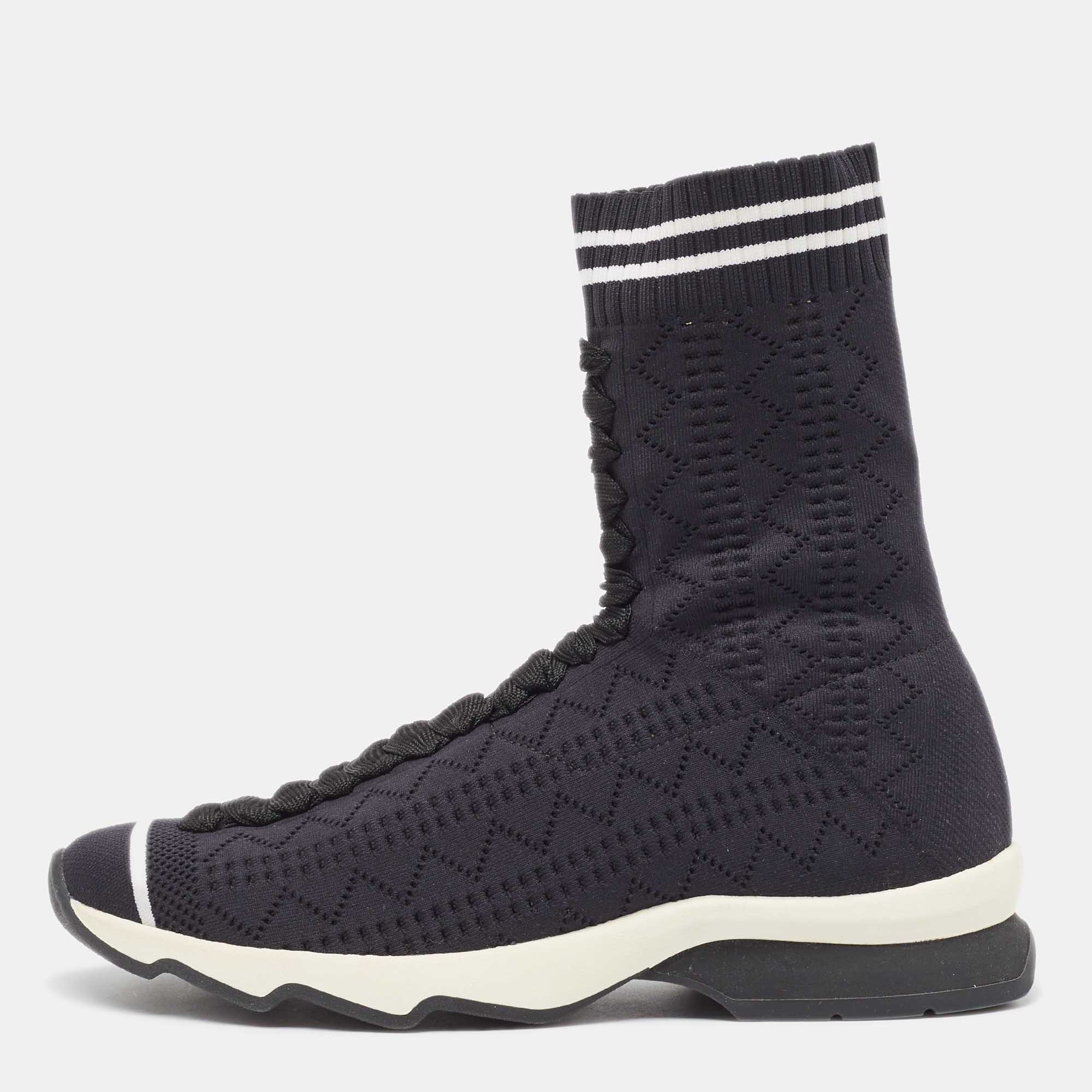 

Fendi Black/White Knit Fabric Sock High Top Sneakers Size