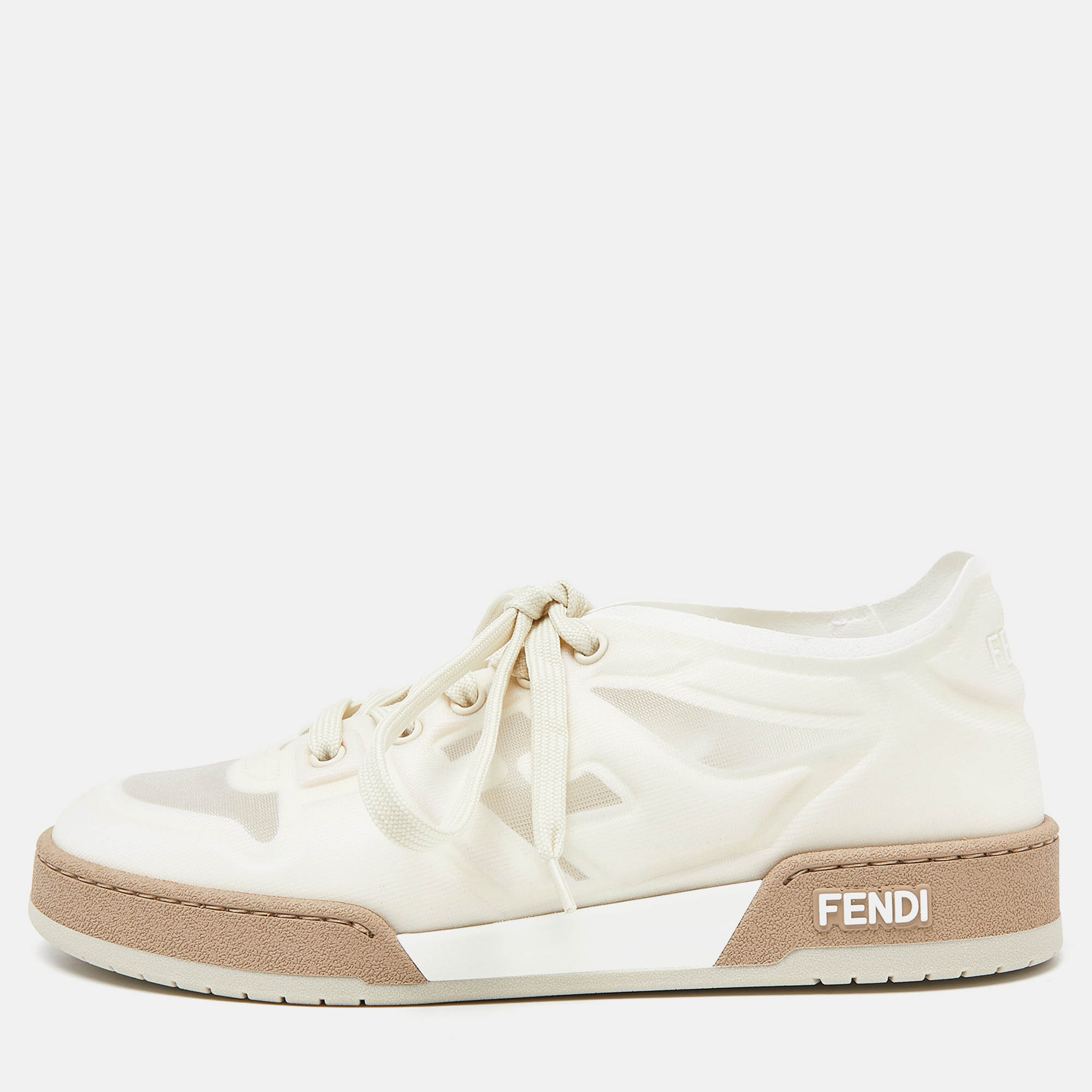 Pre-owned Fendi White/cream Mesh Match Low Top Sneakers Size 39
