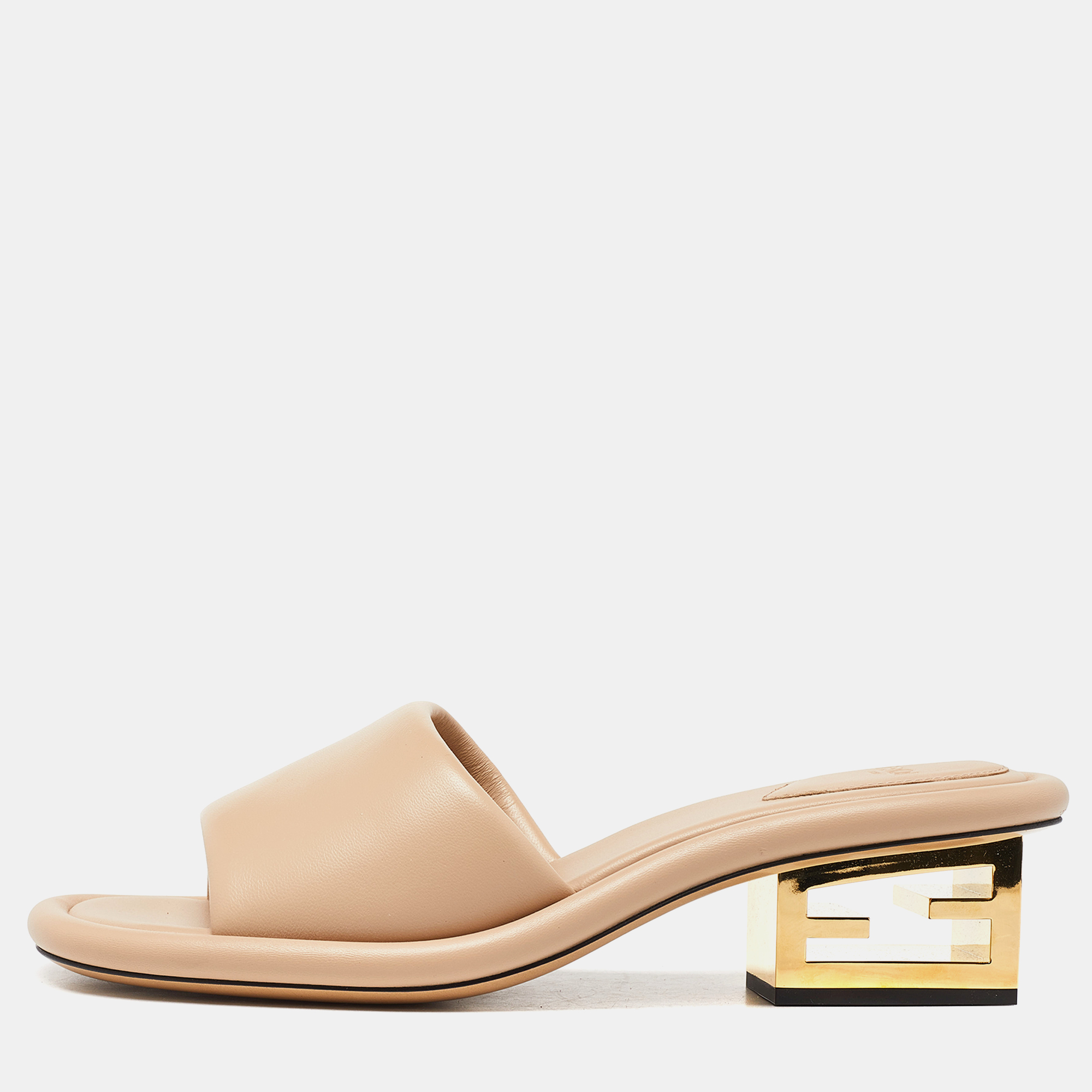 

Fendi Beige Leather FF Slide Sandals Size