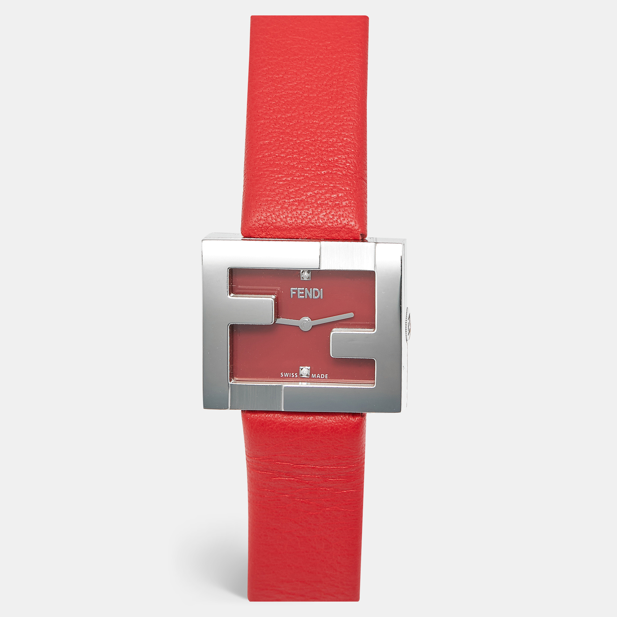 

Fendi Fendimania F100101901 Red Dial Diamond Stainless Steel Leather Women's Wristwatch