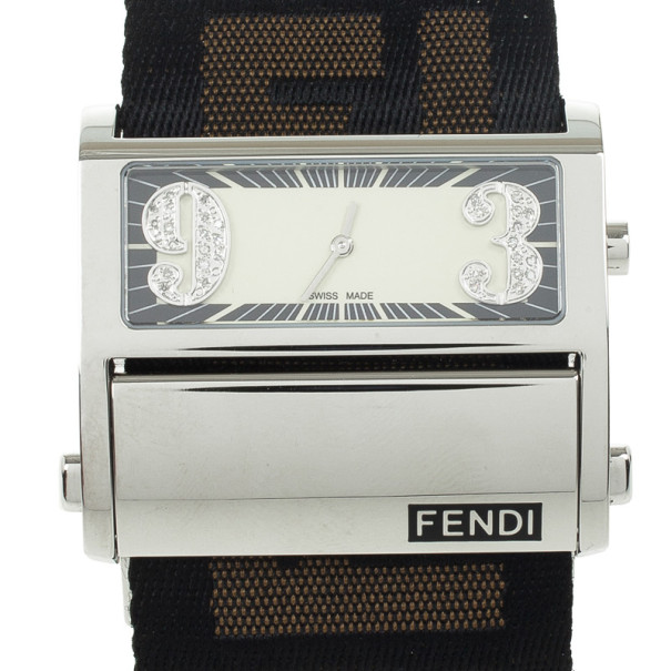 مملوكة مسبقًا Fendi Zip Code Stainless Steel Diamond Quartz Womens Wristwatch 40MM