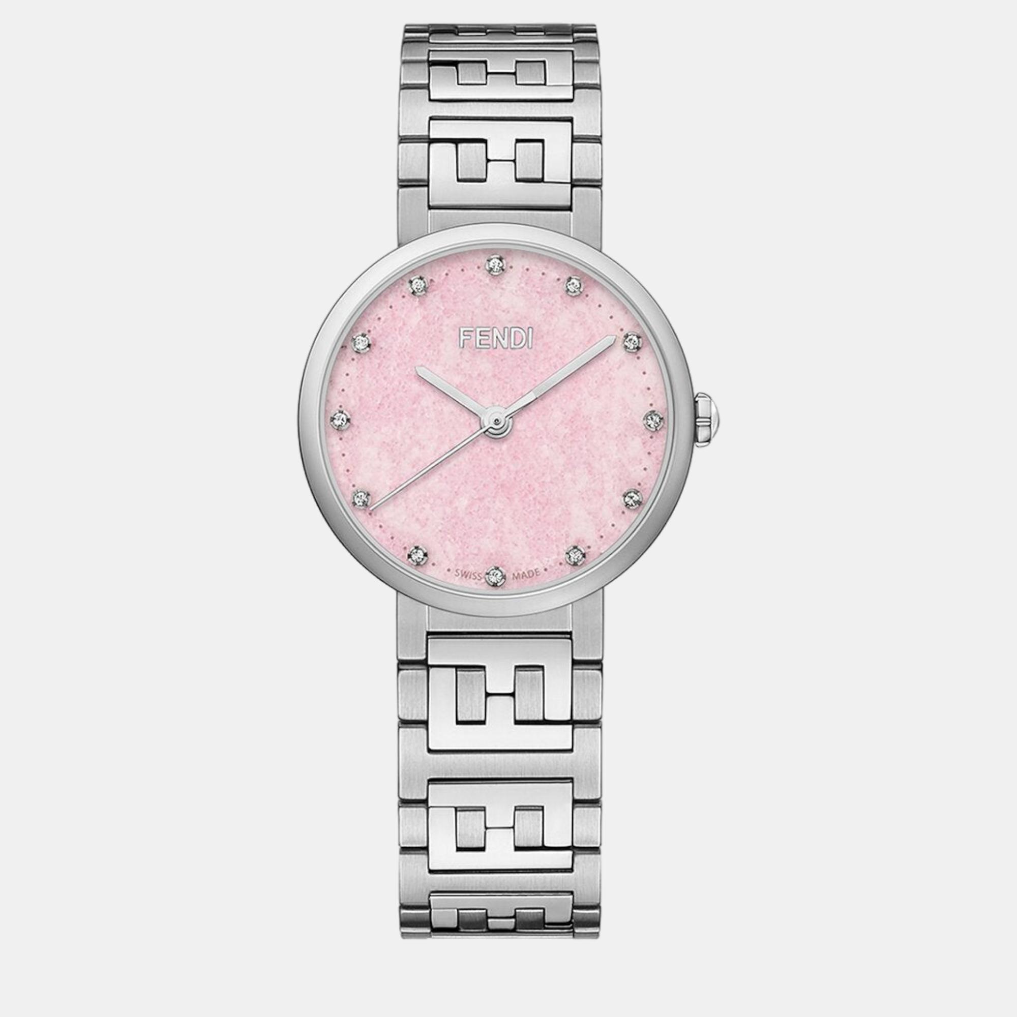 Pre-owned Fendi Silver Steel Watch In Pink
