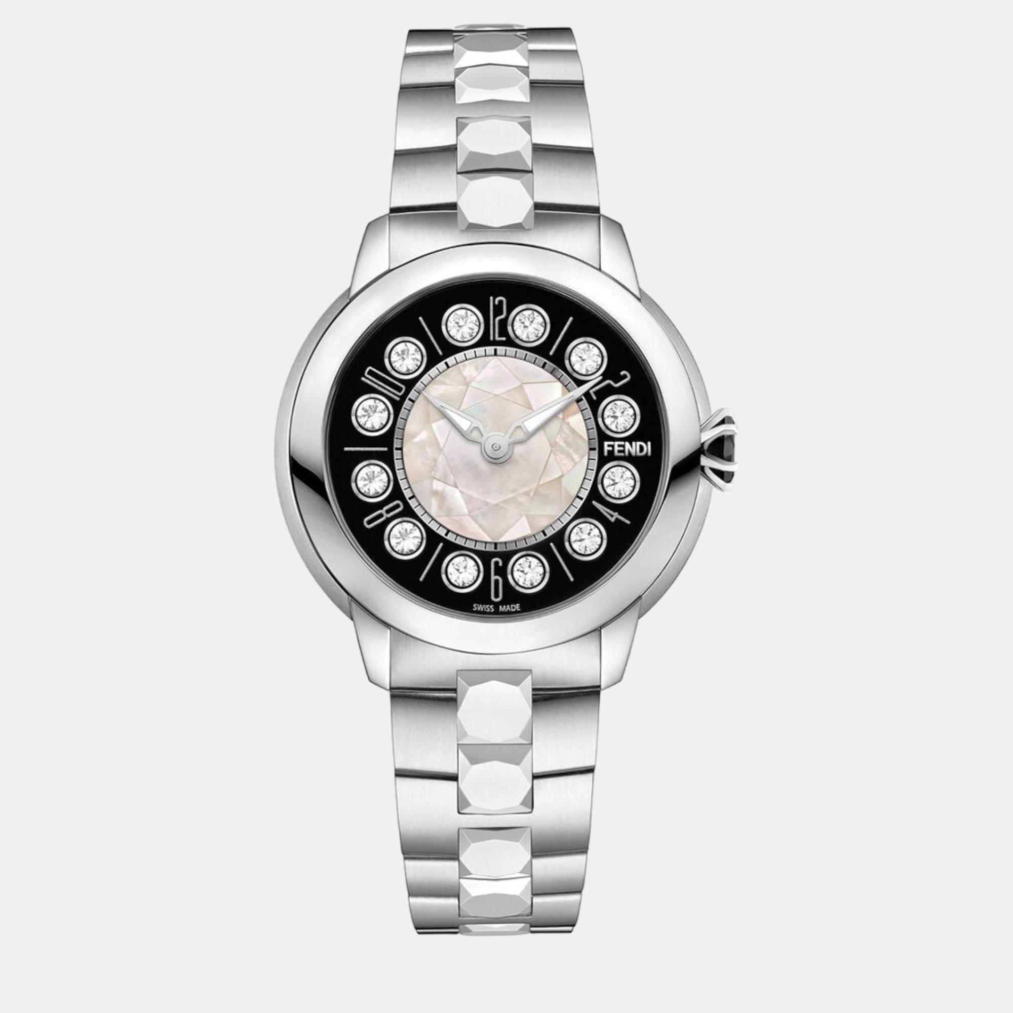 Pre-owned Fendi Silver Steel Watch In Black
