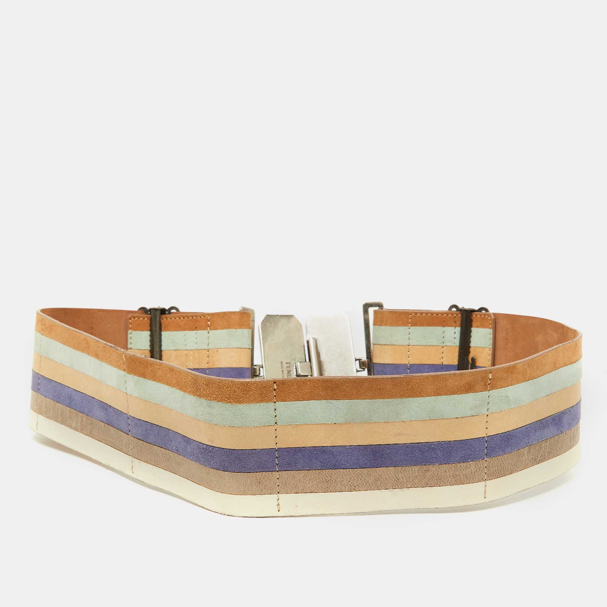 Fendi Multicolor Leather Wide Waist Belt 70CM 