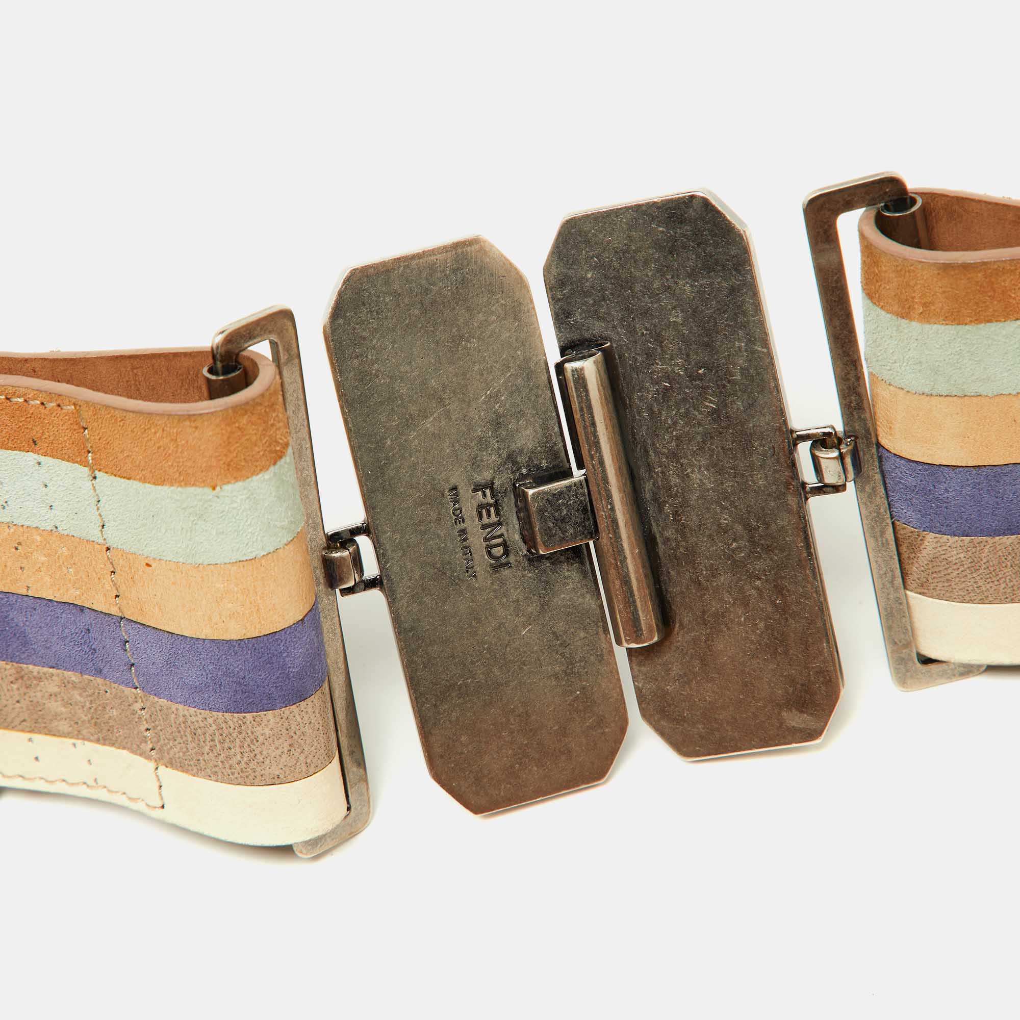 Fendi Multicolor Leather Wide Waist Belt 70CM 