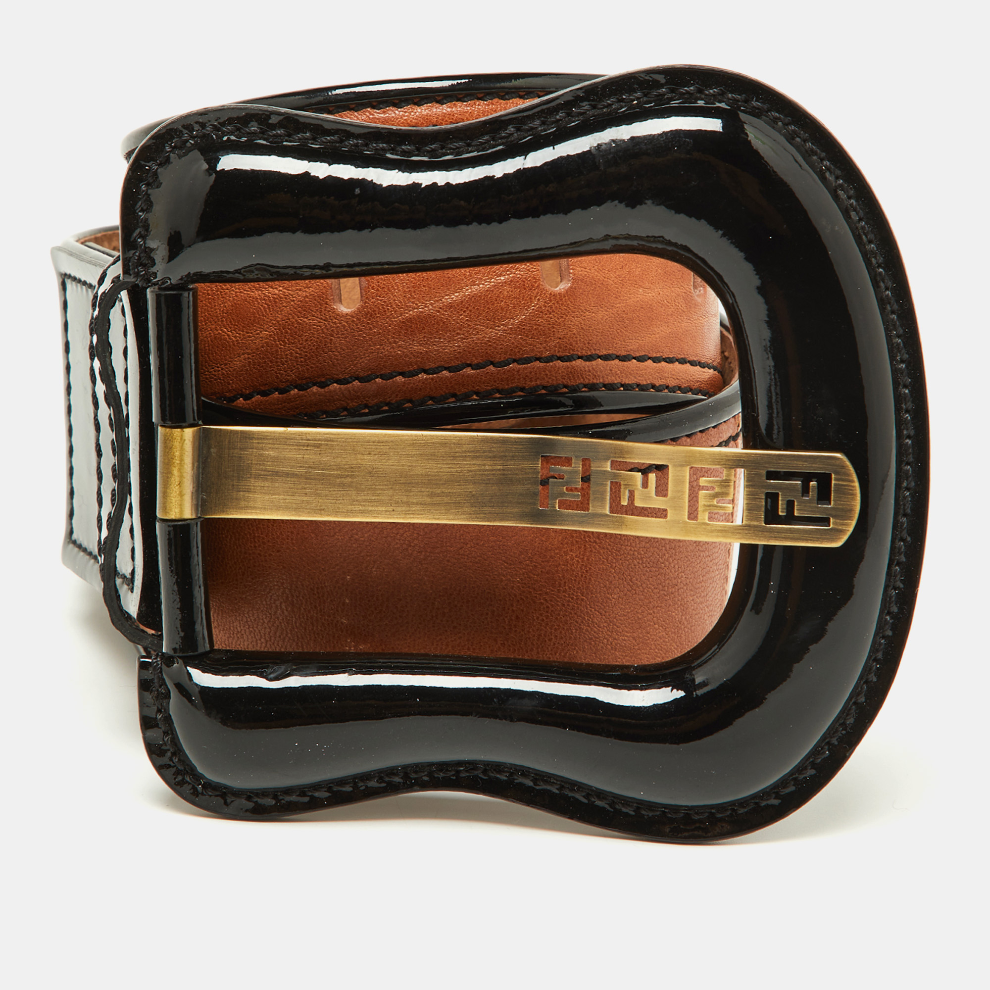 

Fendi Black Patent Leather Wide Buckle Belt 80CM