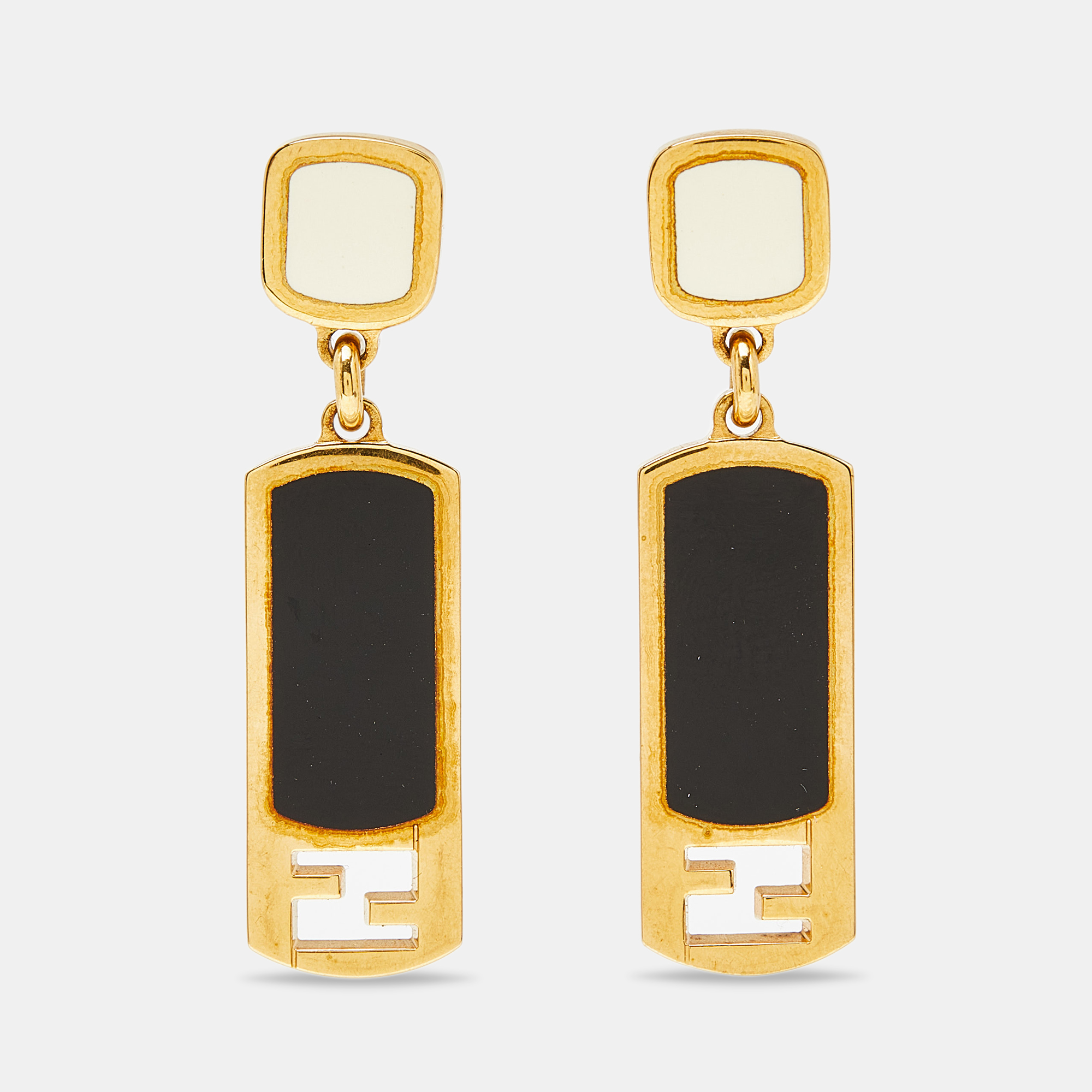 

Fendi FF Gold Tone Enamel Drop Earrings, Black