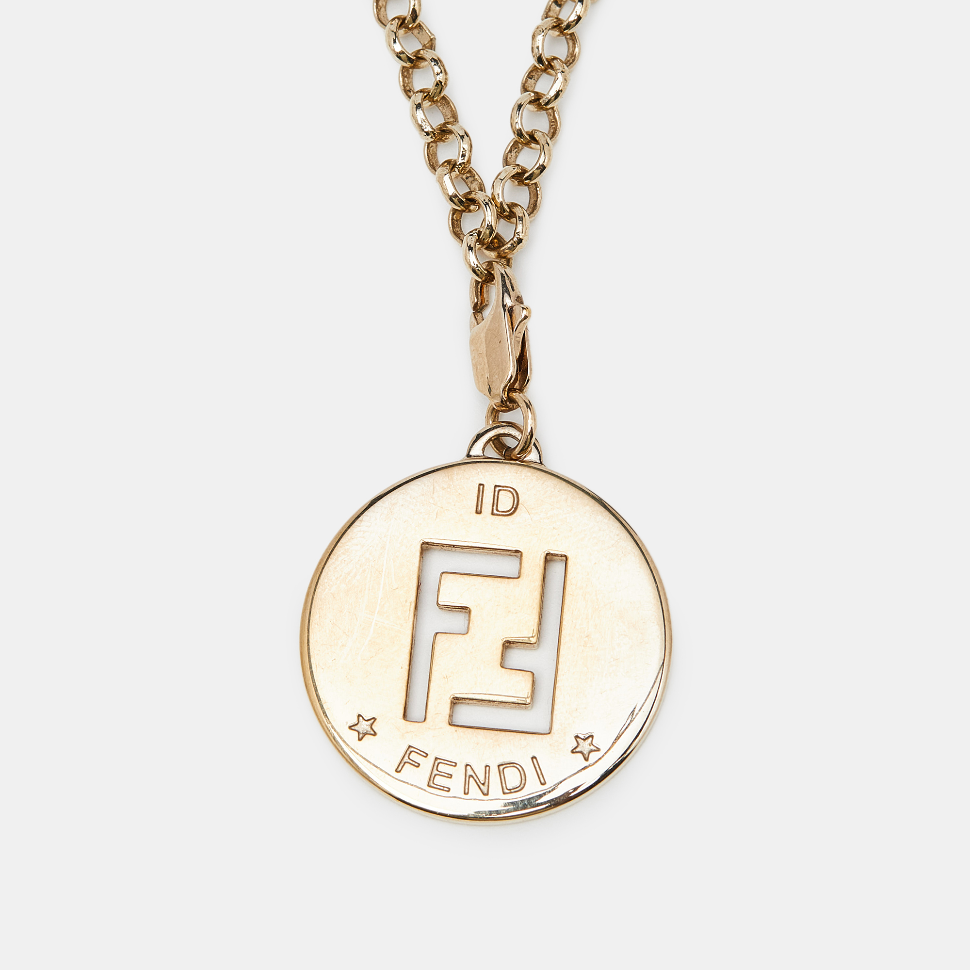 

Fendi Gold Tone FF Identification Pendant Chain Necklace