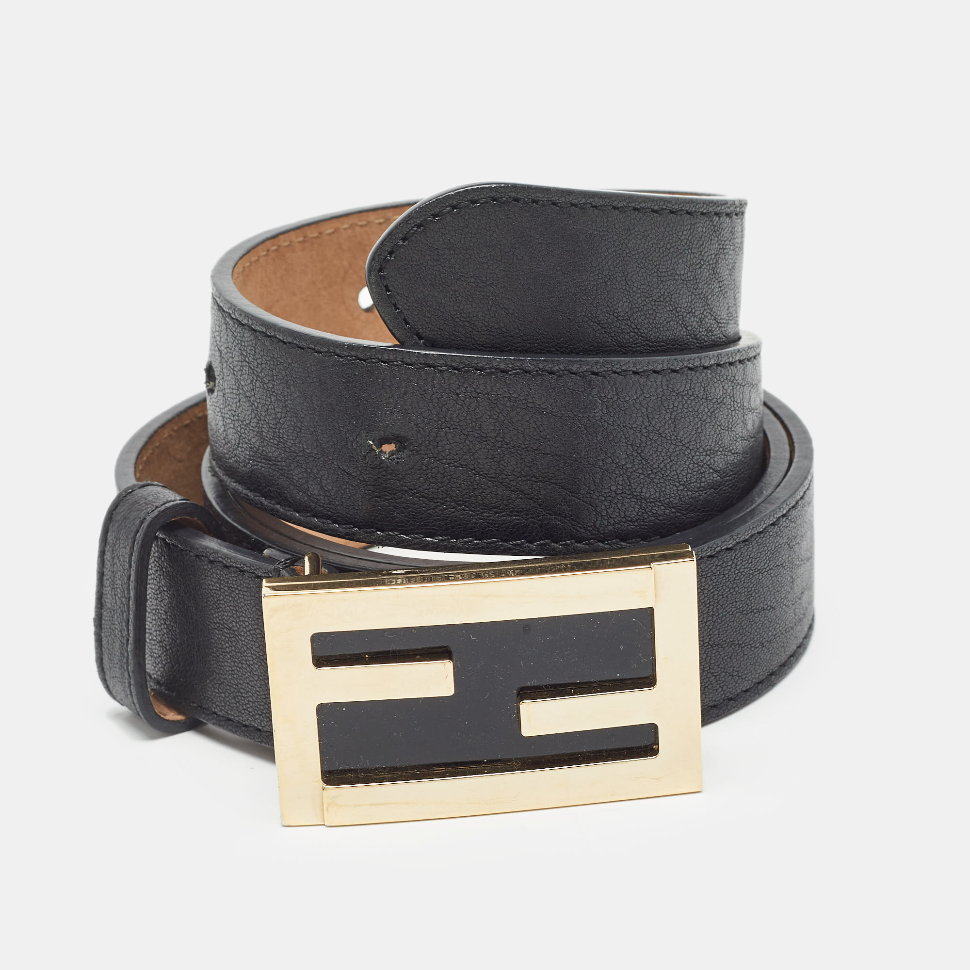 

Fendi Black Leather FF Buckle Belt 95CM