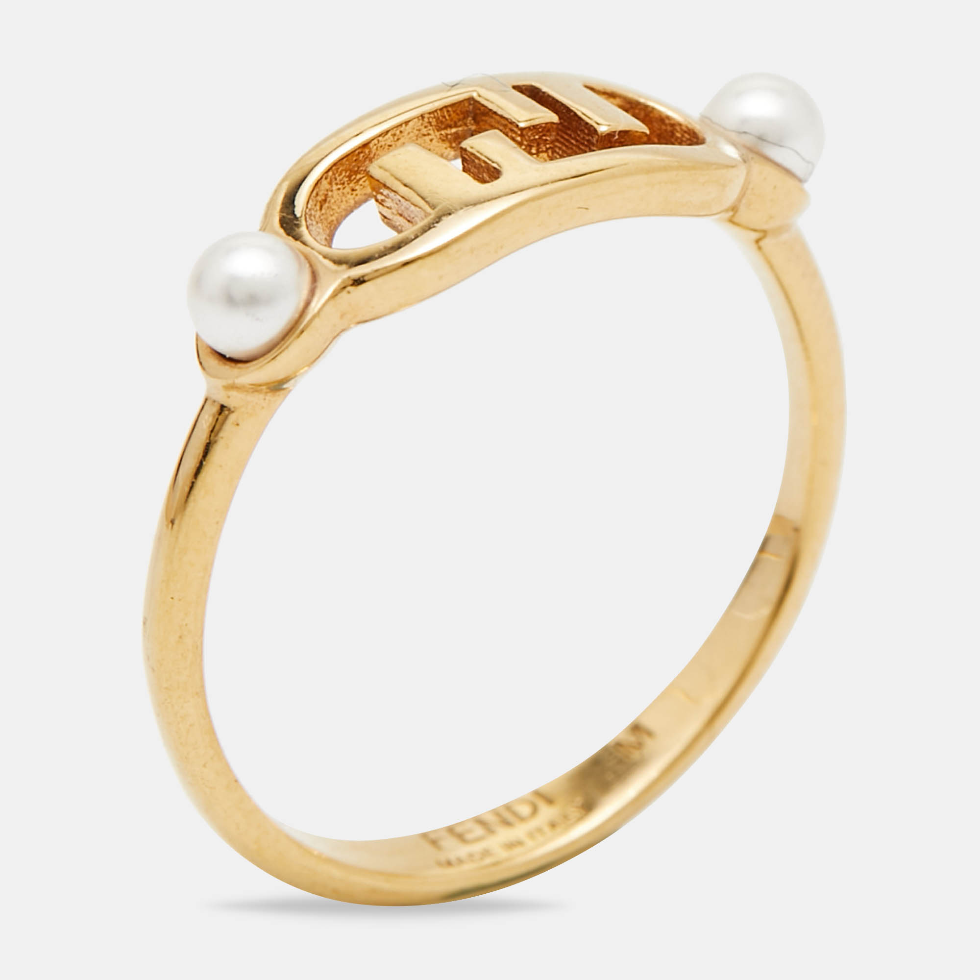 

Fendi O'Clock Faux Pearl Gold Tone Ring Size