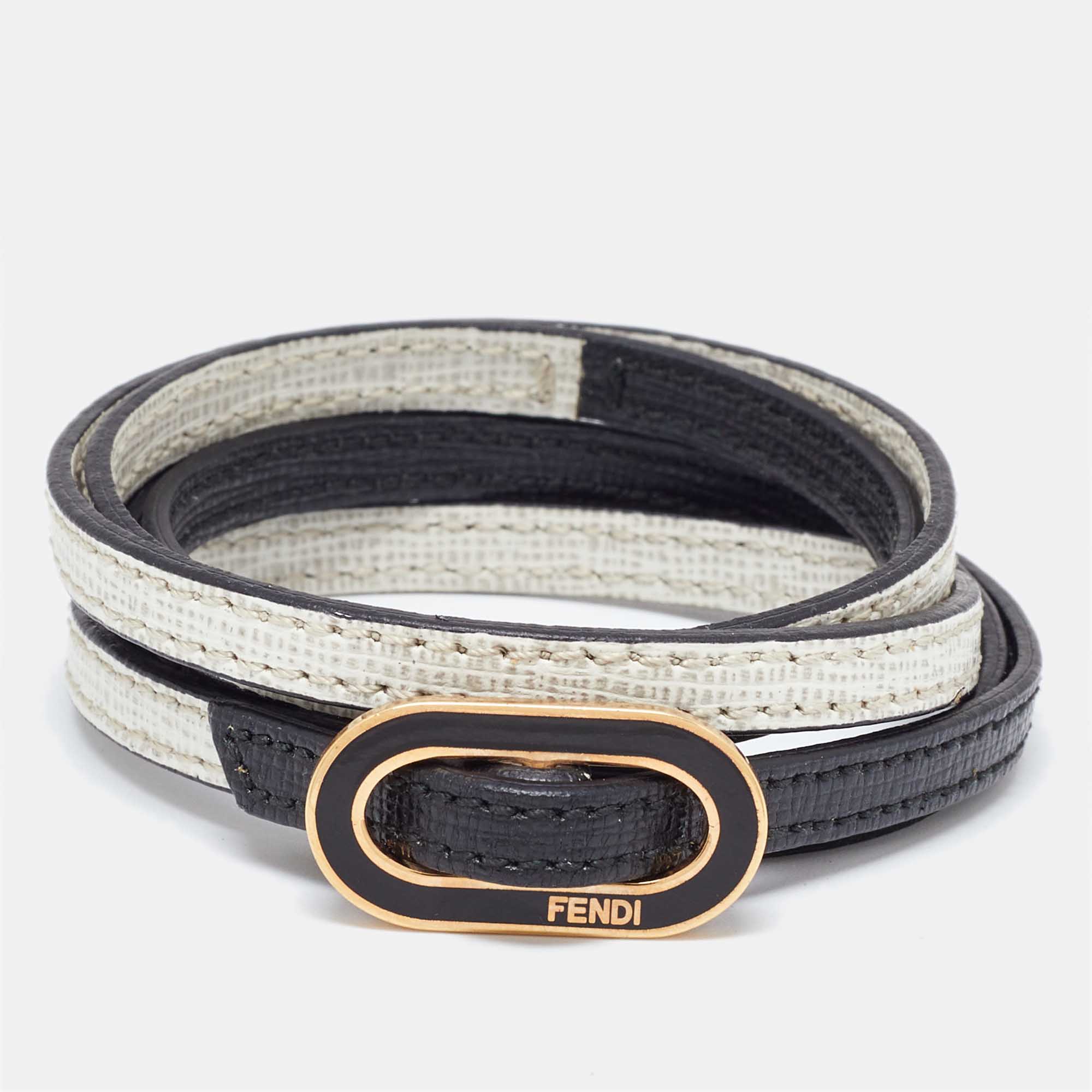 

Fendi Crayons Monochrome Leather Wrap Bracelet, Black