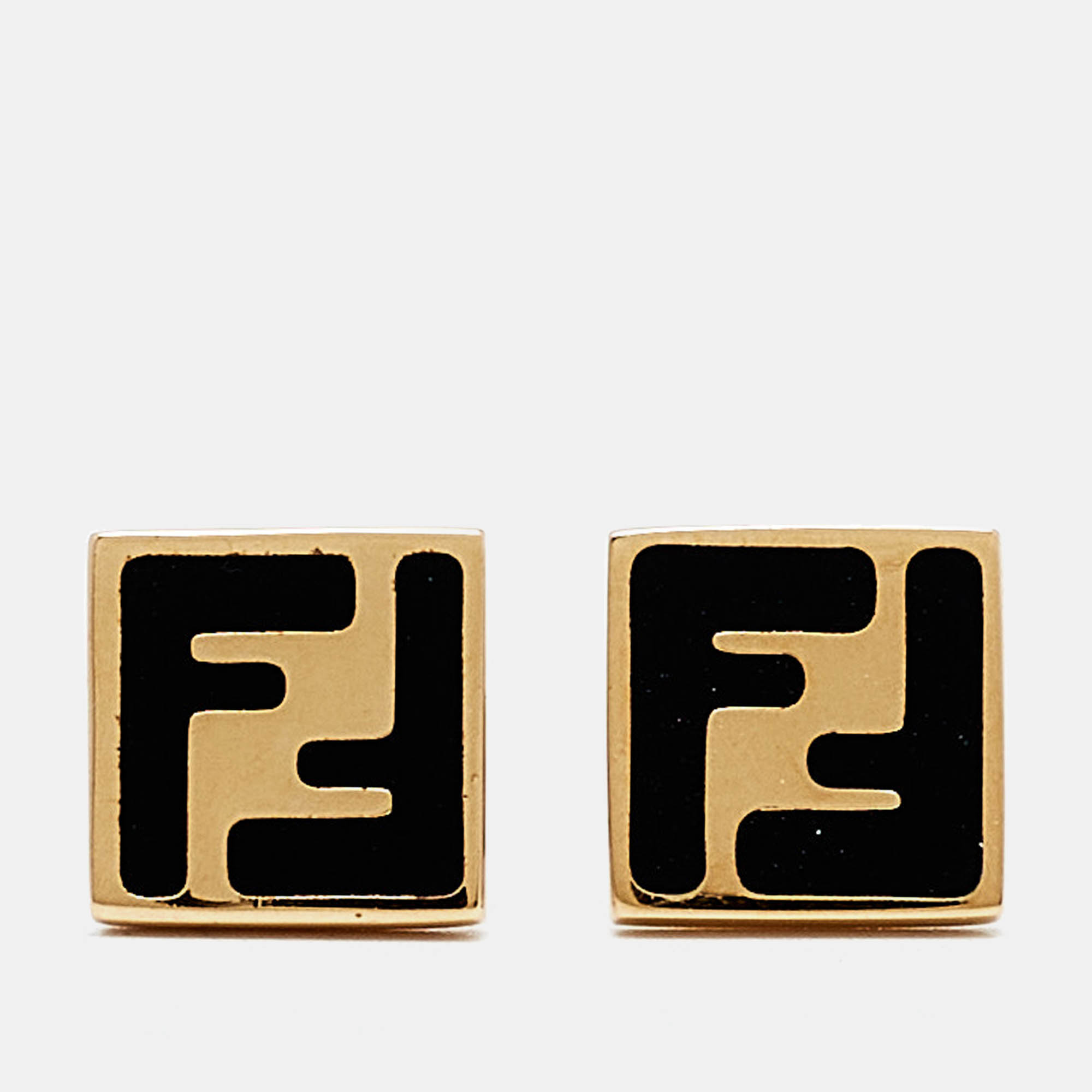 

Fendi FF Enamel Gold Tone Stud Earrings