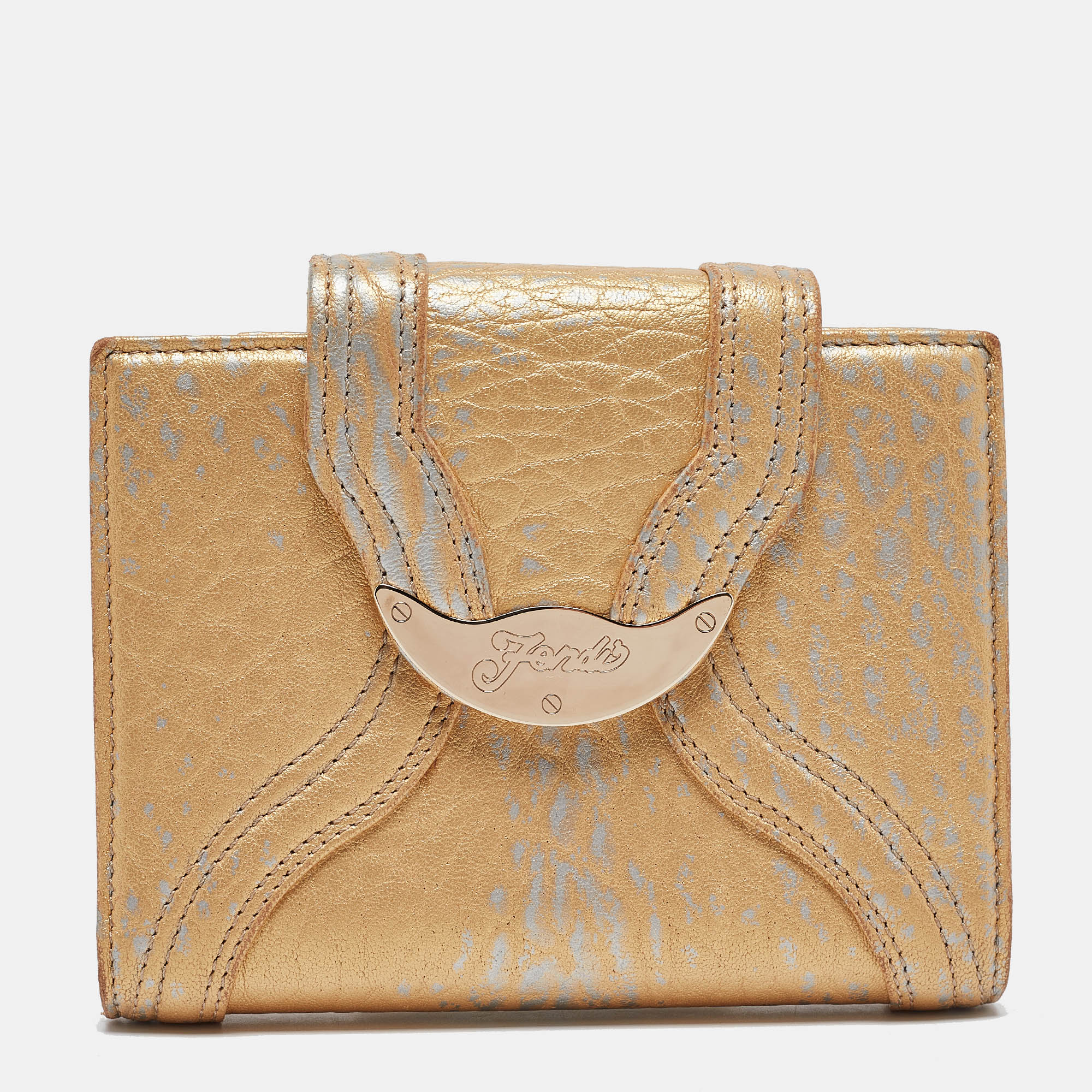 

Fendi Gold Textured Leather Agenda Flap Cover