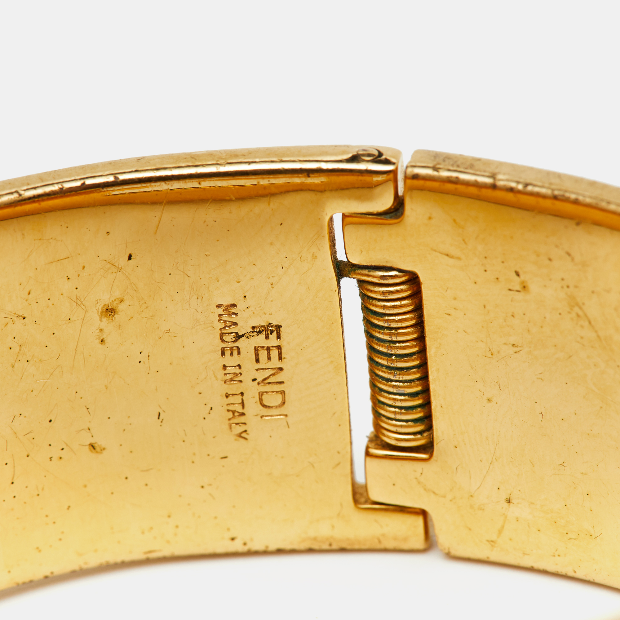 Fendi Fendista Bi-color Yellow/White Enamel Gold Tone Wide Bracelet M 