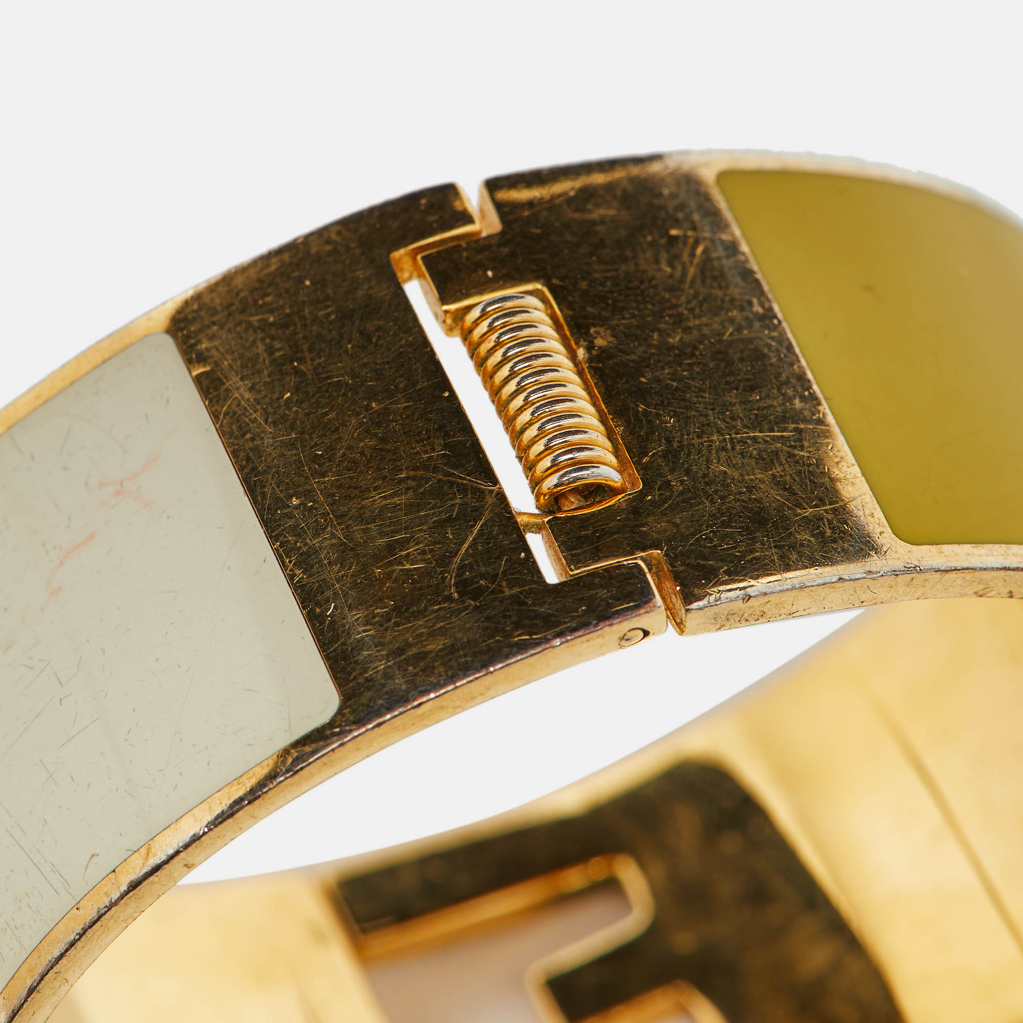 Fendi Fendista Bi-color Yellow/White Enamel Gold Tone Wide Bracelet M 